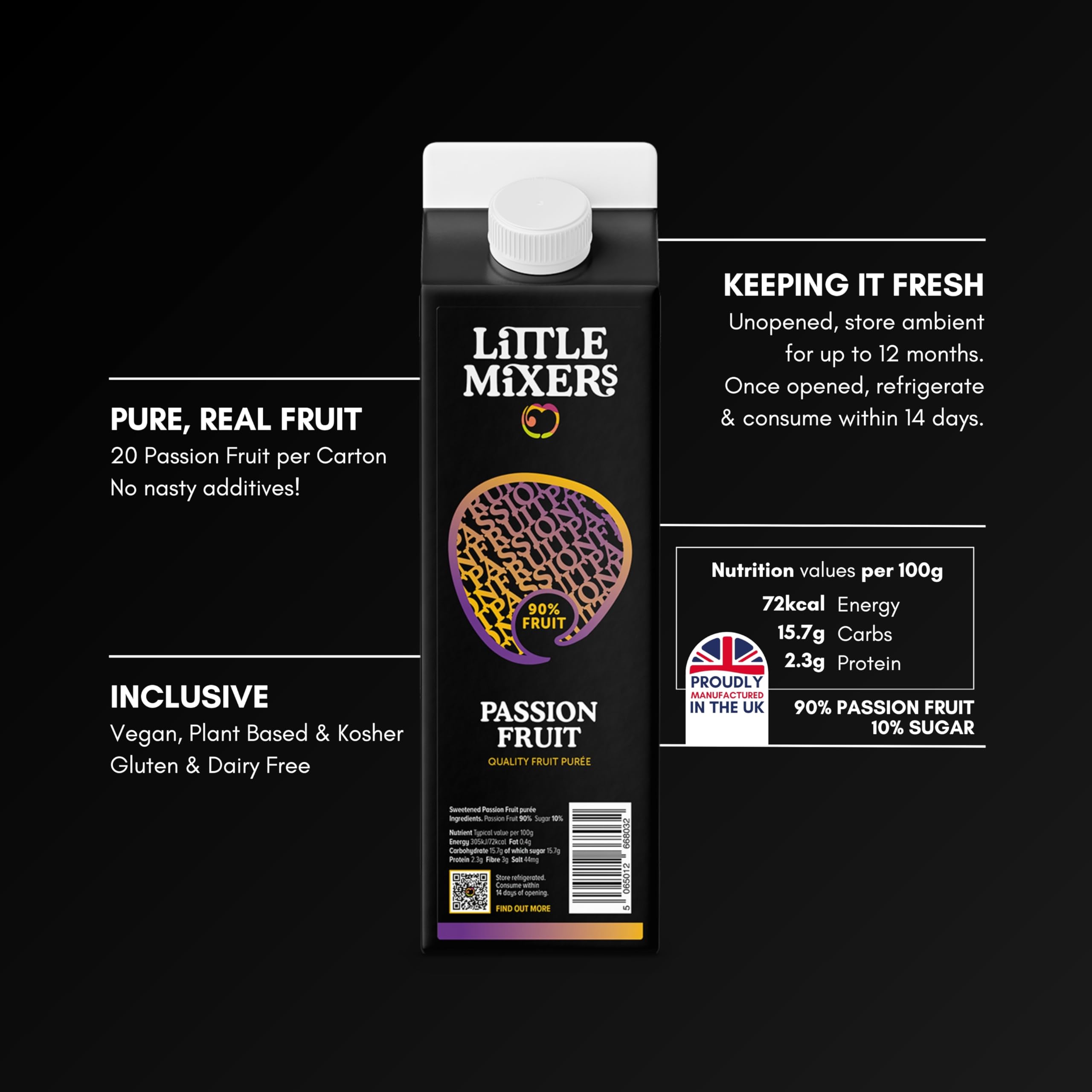 LITTLE MIXERS Passion Fruit Puree - 1 KG Carton | 90% Real Fruit | 12-Month Shelf Life