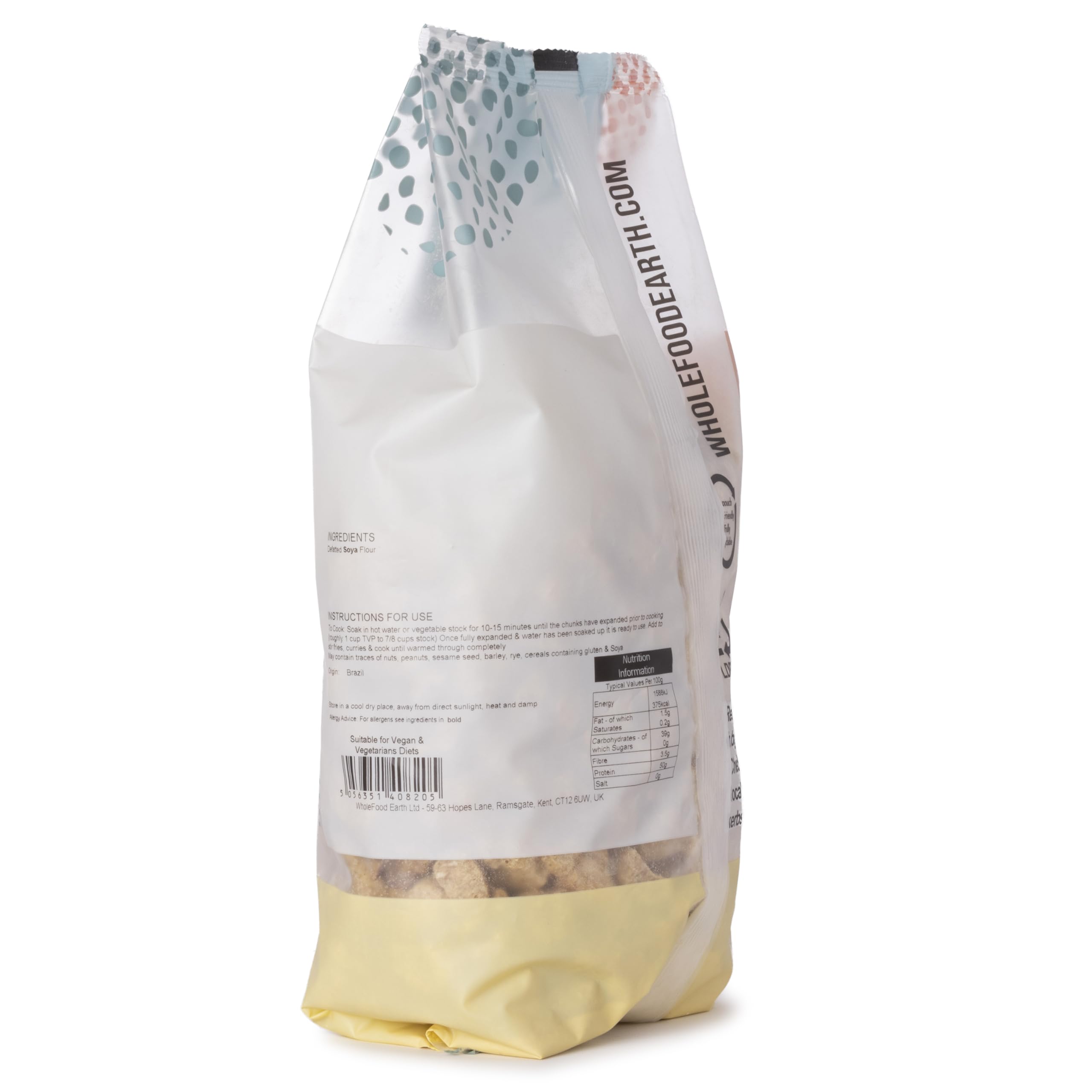 Wholefood Earth TVP Natural Chunks Soya Protein - GMO Free, High Protein, Source of Fibre | 500g 3