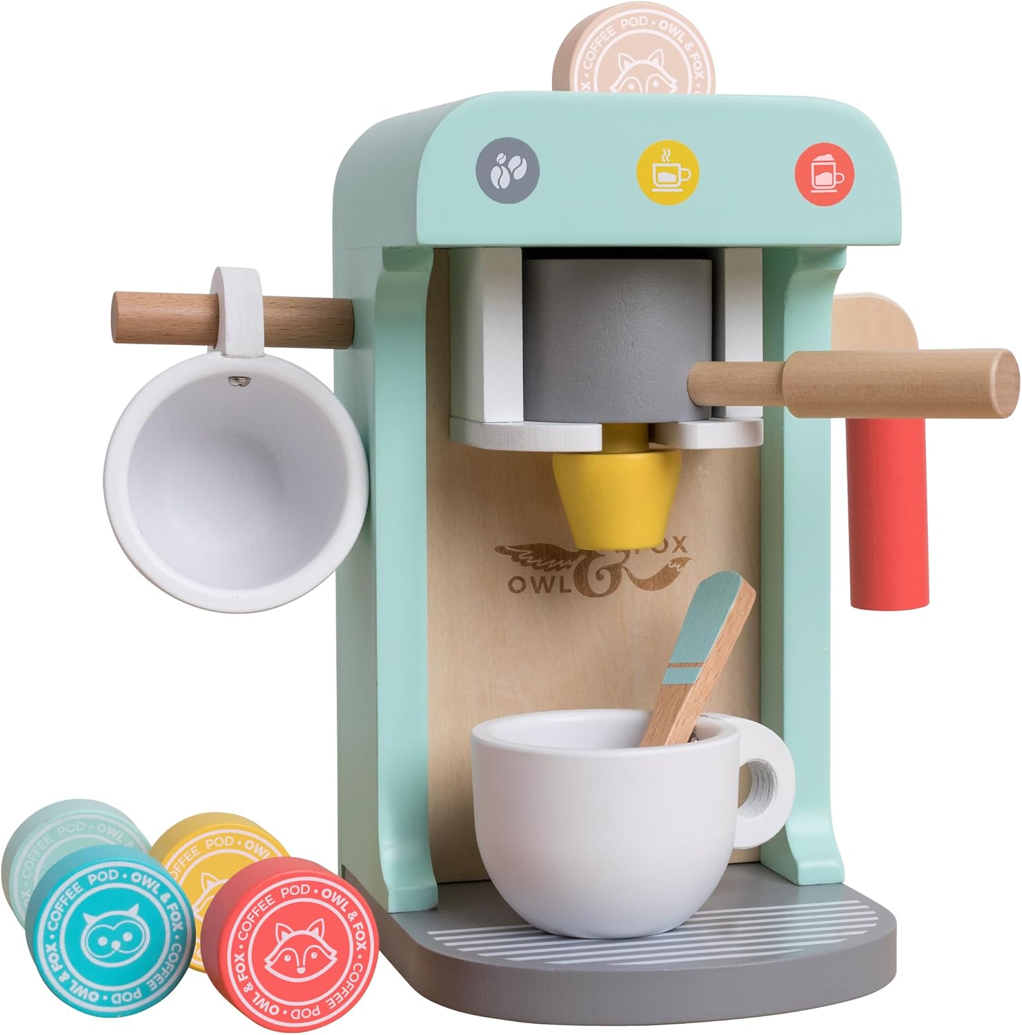 Owl & Fox Wooden Coffee Machine Playset - Imaginative Role Play for Kids 3+ 1