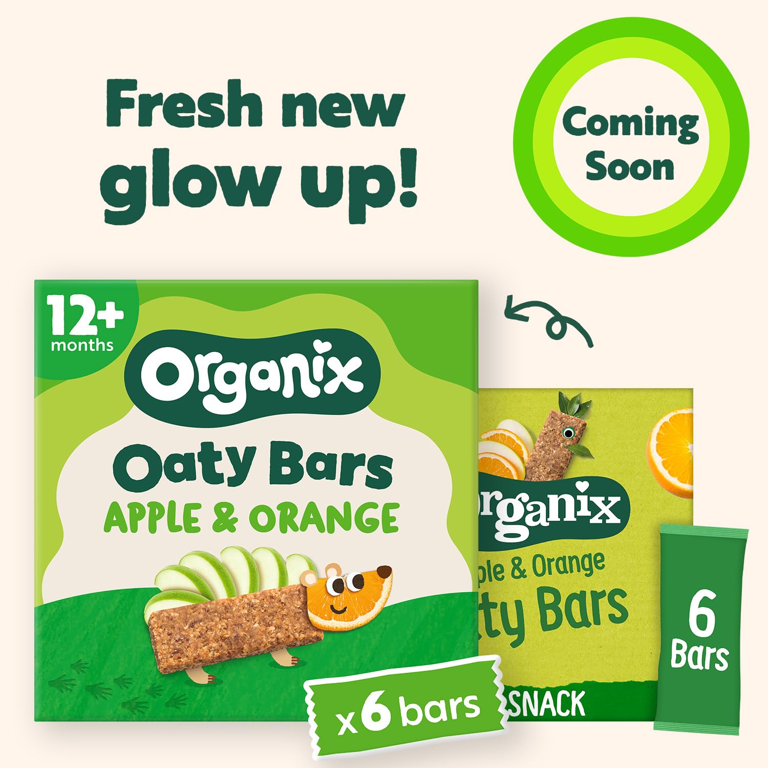 Organix Apple & Orange Oaty Snack Bars - 6 Boxes of 6 x 23g Bars | High Fibre | Organic