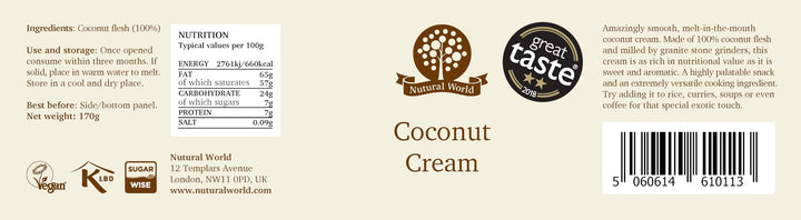 Nutural World Coconut Cream (170g) - 100% Pure, No Additives, Great Taste Award Winner