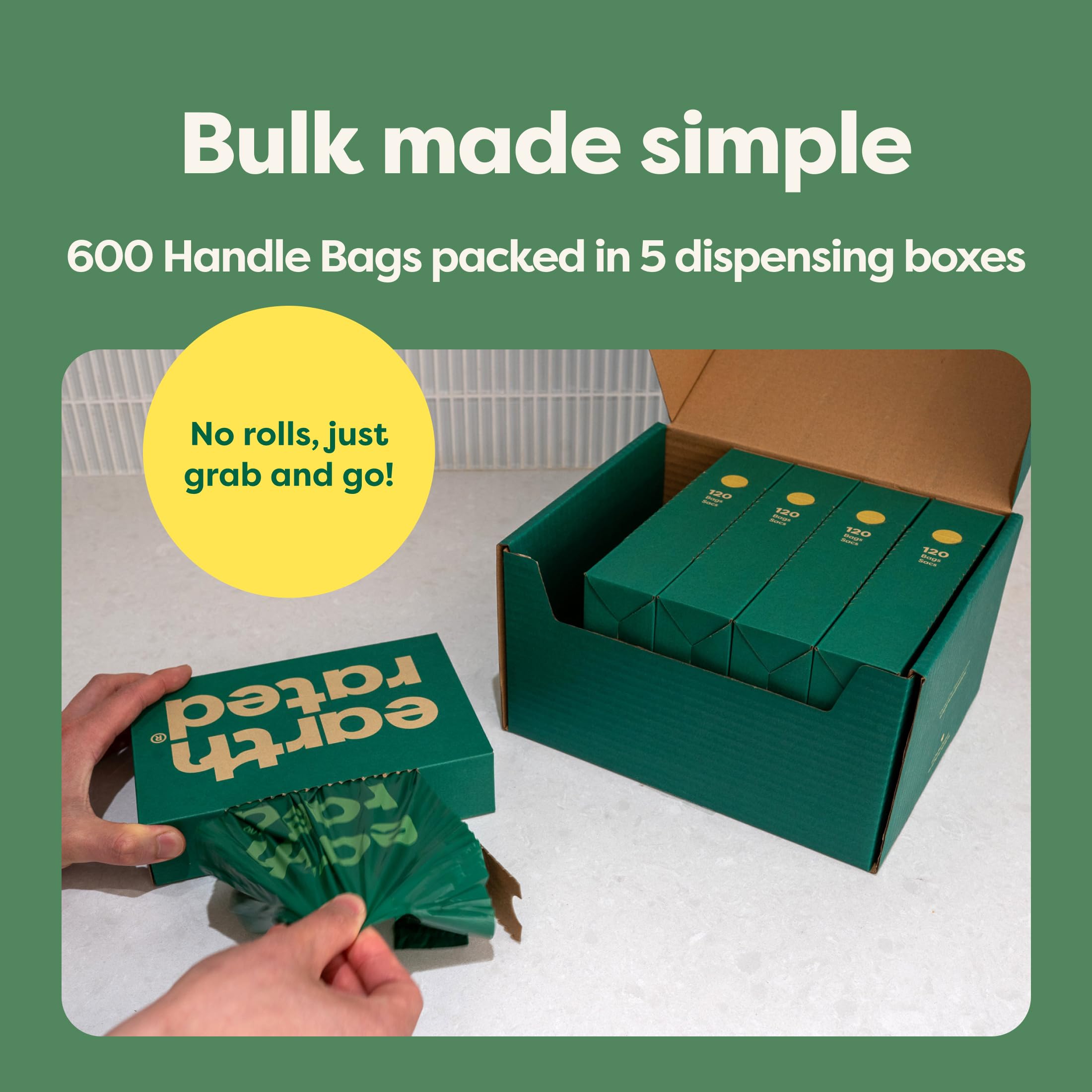 Earth Rated Dog Poo Bags with Handles Value Pack | 600 Count | Unscented Green Plastic 3