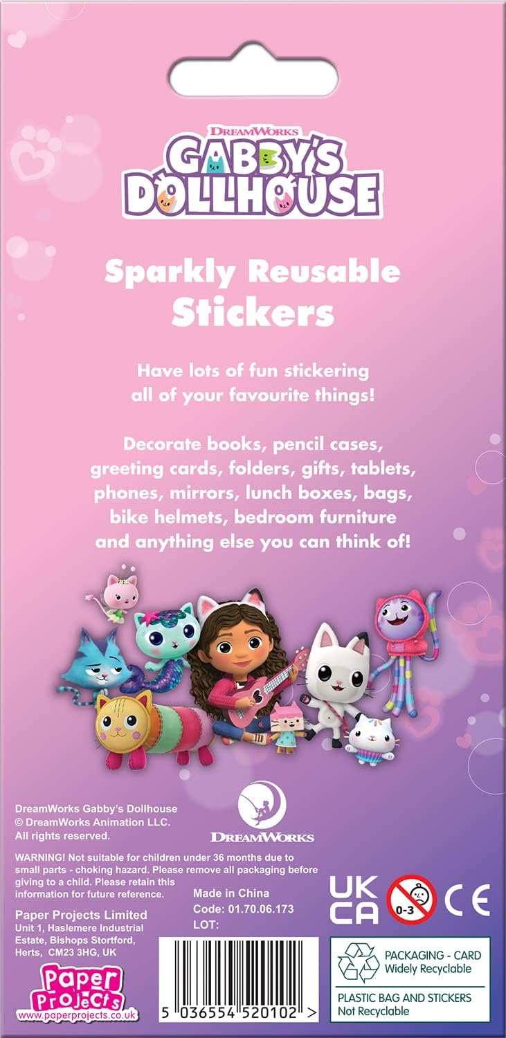 Gabby's Dollhouse Sparkly Reusable Stickers - Foiled Reusable Sticker Pack for Kids 2