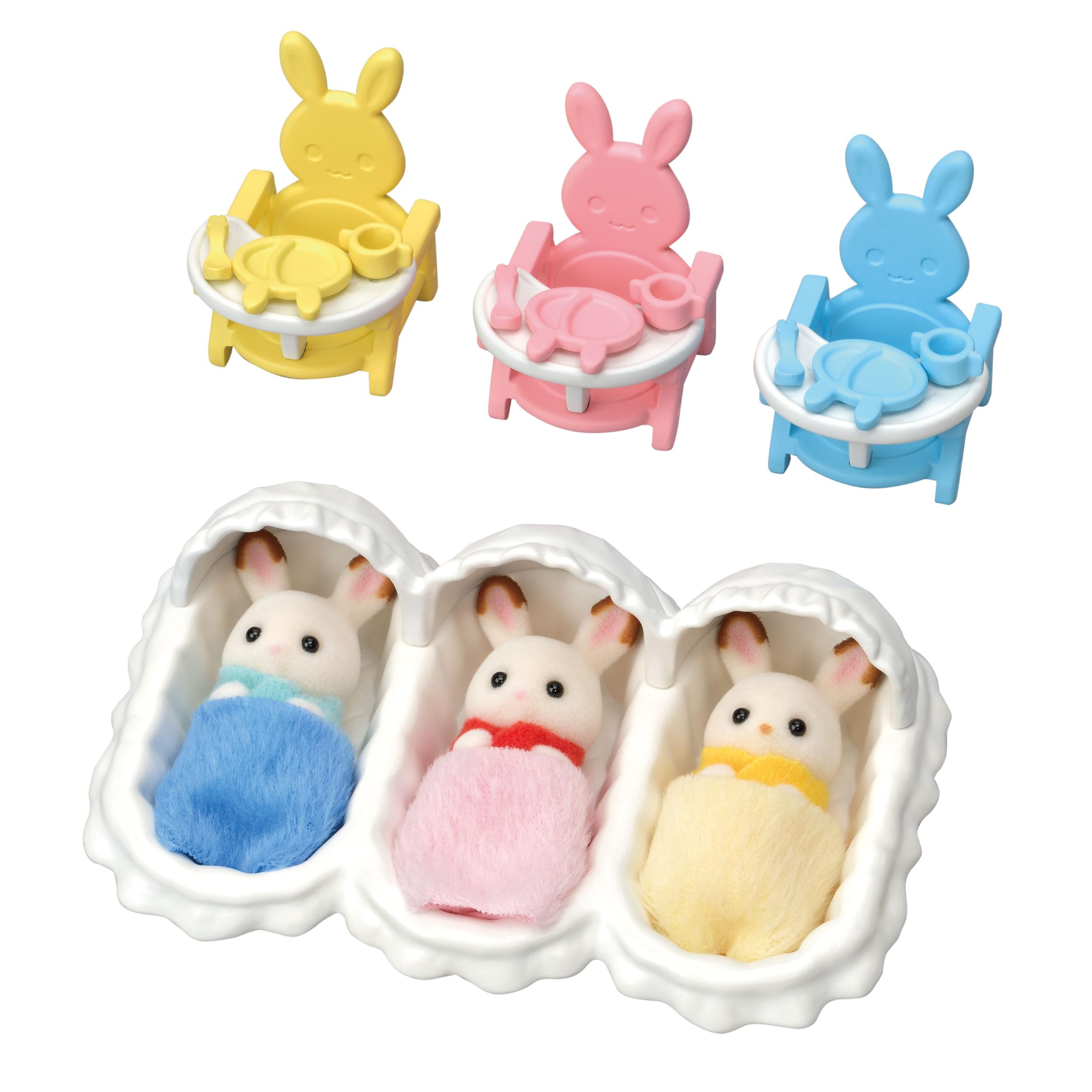 Sylvanian Families Triplets Care Set (L5532) - Includes 3 Chocolate Rabbit Triplets & 19 Accessories