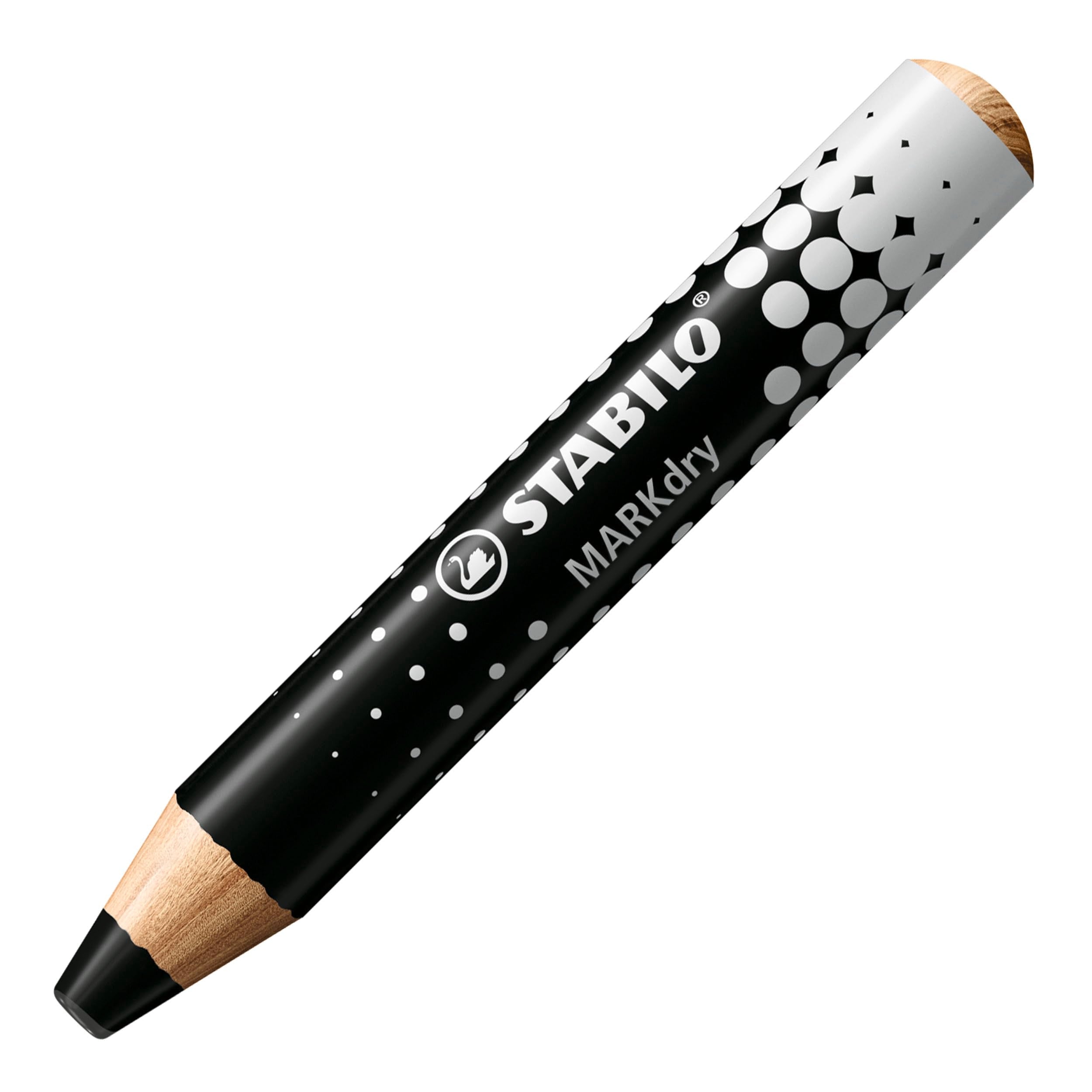 STABILO MARKdry Whiteboard & Flipchart Markers - Pack of 5 Black | 10mm XXL Lead | PEFC-Certified Wood