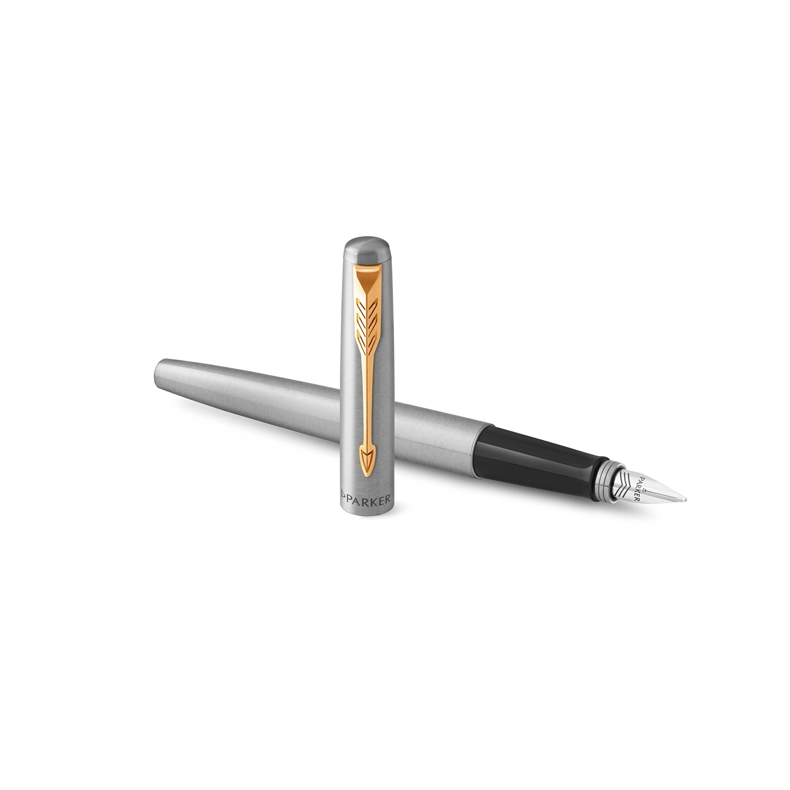 Parker Jotter Fountain Pen | Stainless Steel with Gold Trim | Medium Nib Bl 2