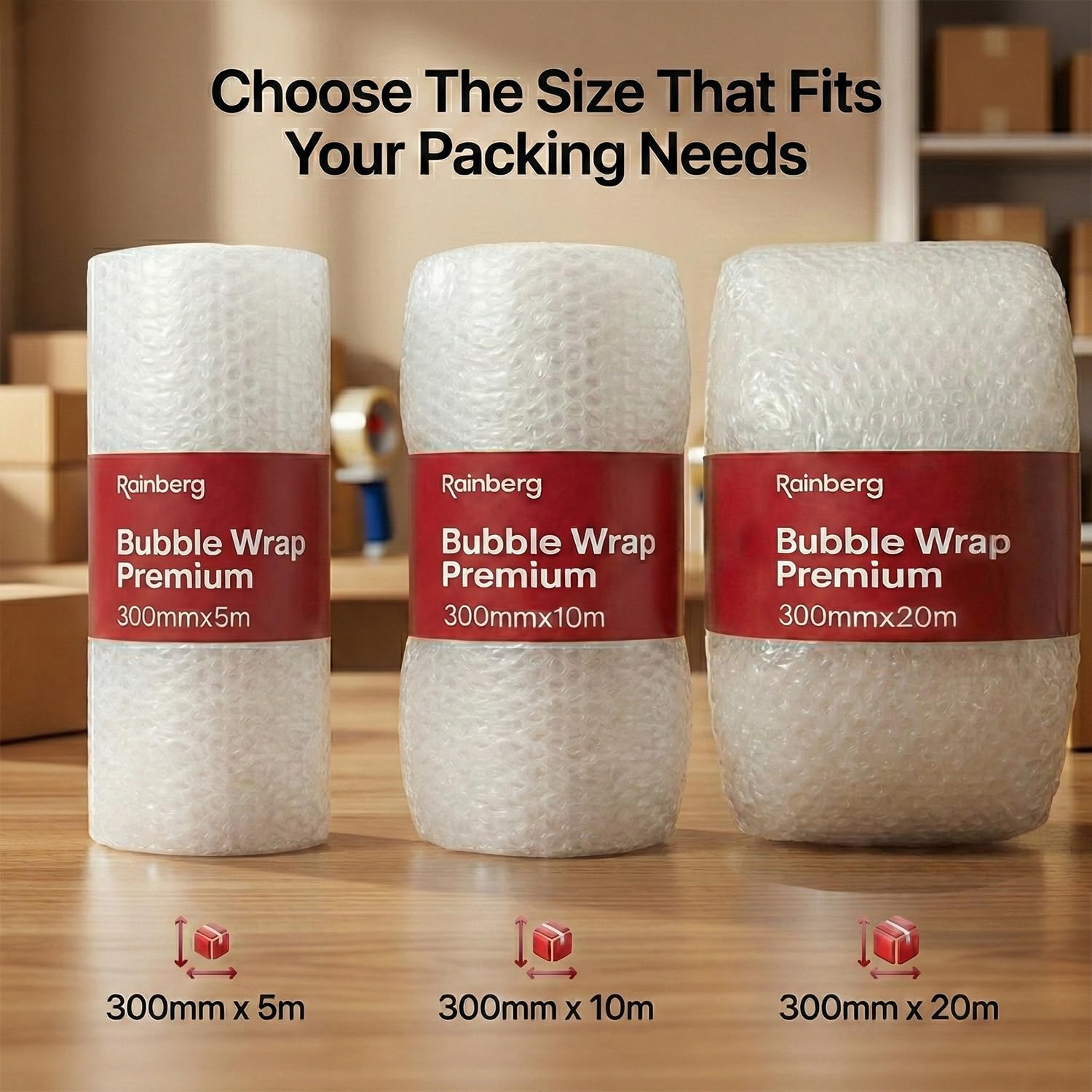 Rainberg Heavy Duty Bubble Wrap Roll - 300mm x 20m | Tear-Resistant | Recyclable