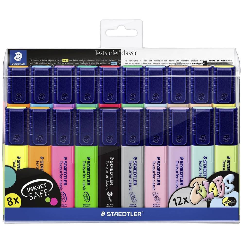 STAEDTLER Textsurfer Classic Highlighter 364 WP20 - 20 Pack Assorted Neon & Paste Colors | Chisel Tip 1-5mm 4