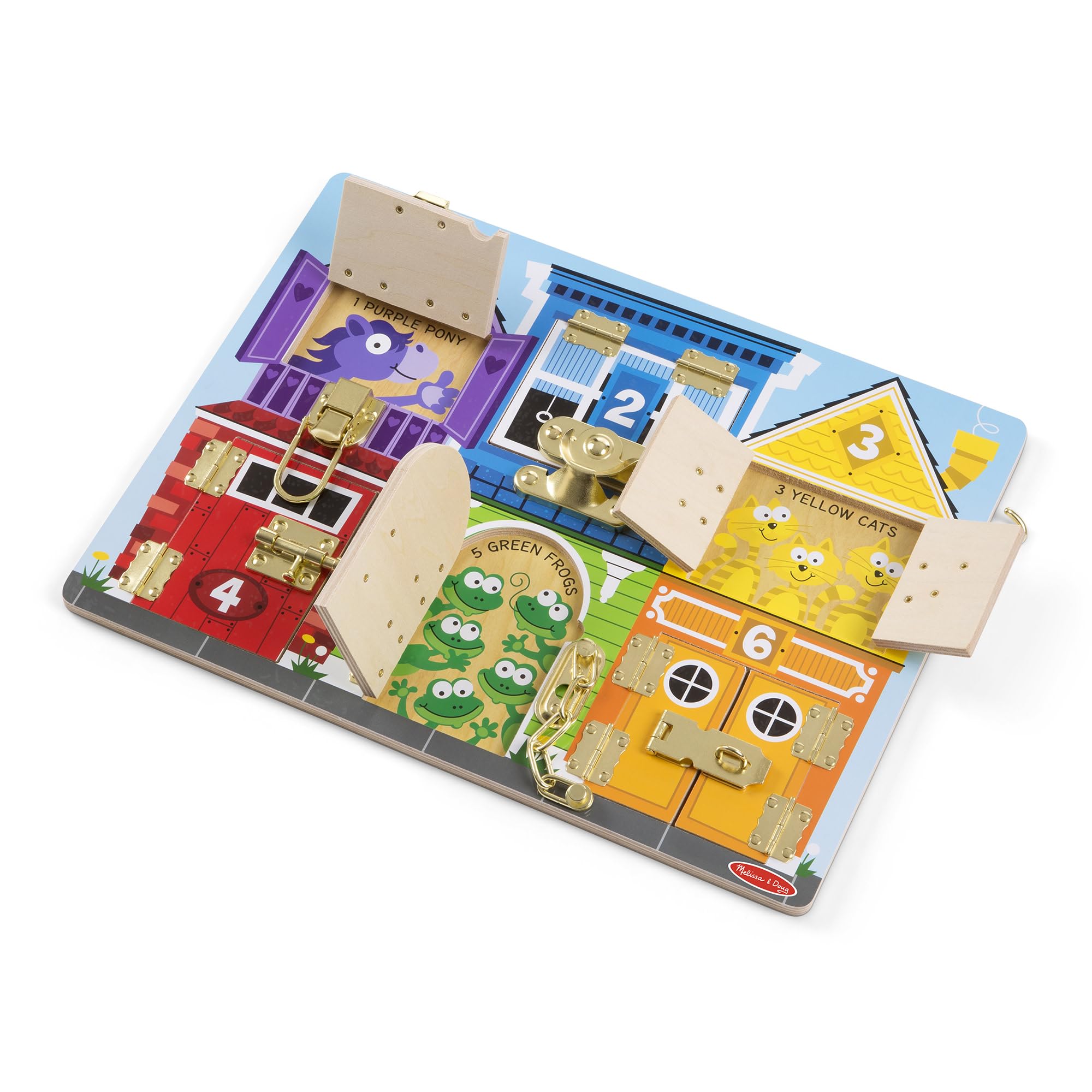 Melissa & Doug Wooden Latches Board Activity Toy for Ages 3+ | Solid Wood Construction