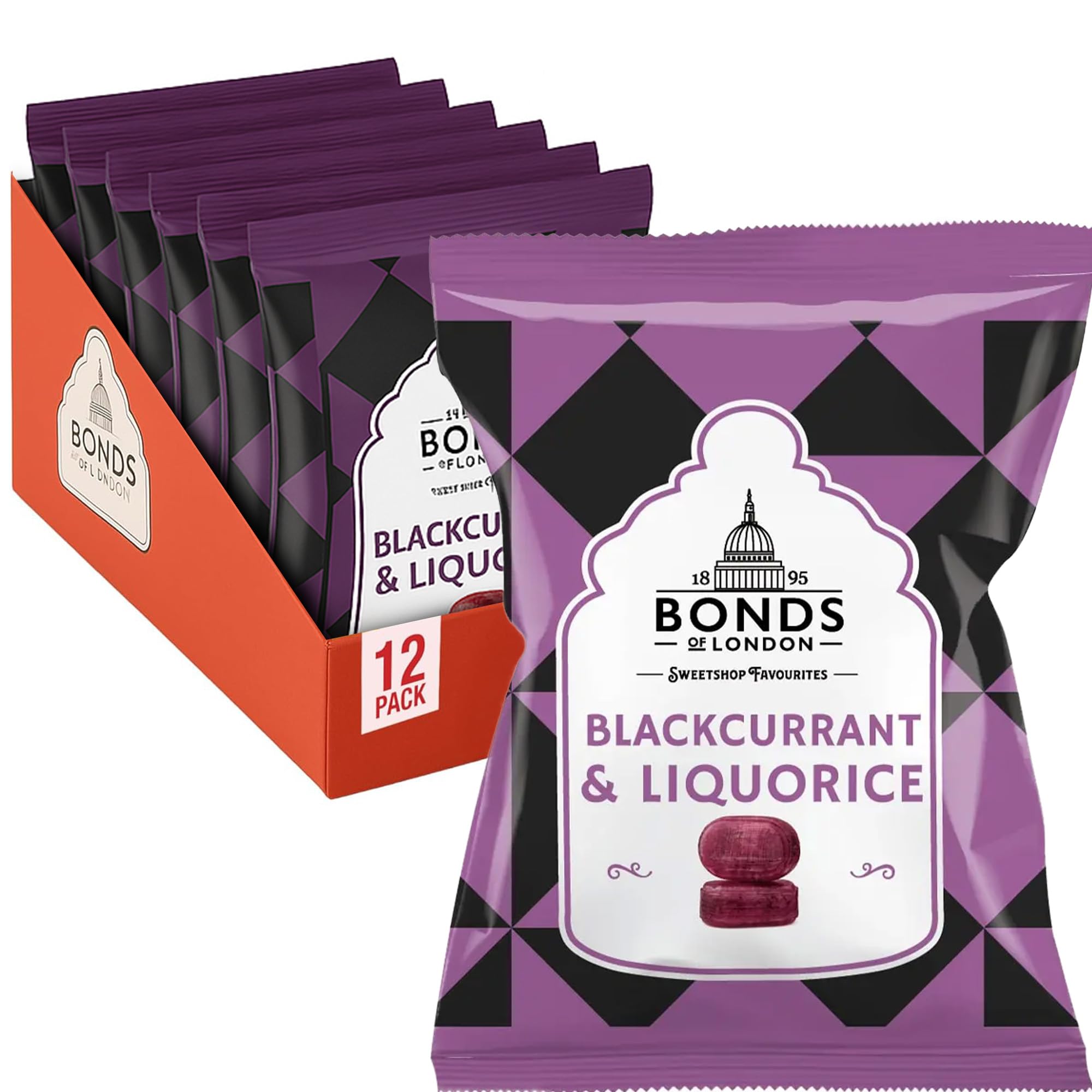 Bonds of London Blackcurrant & Liquorice Bags - Retro Vegetarian Boiled Sweets | 12 x 120g Multipack 1