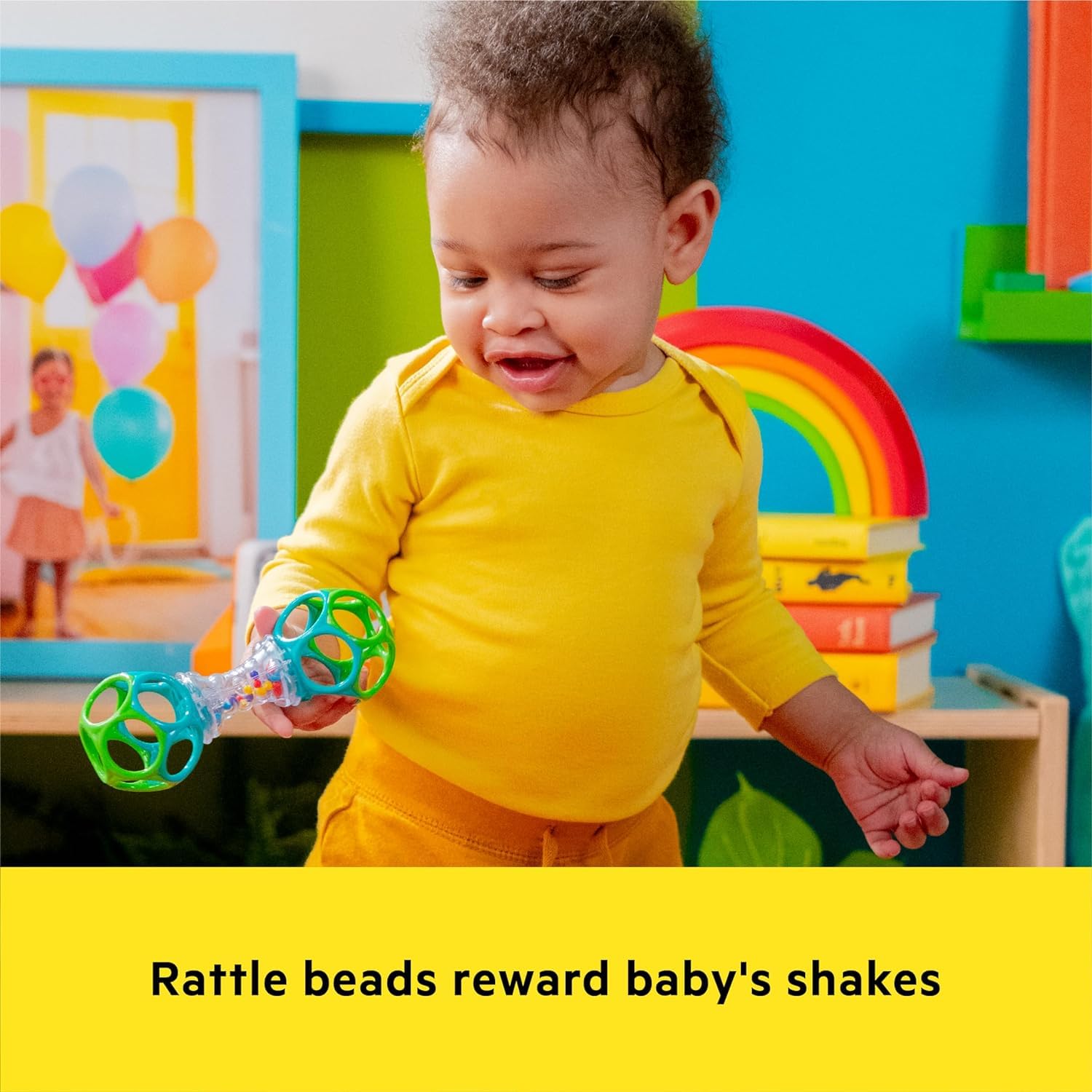 Bright Starts Oball Shaker Rattle Toy - BPA-Free, Easy-Grip Design for Newborns+ 3