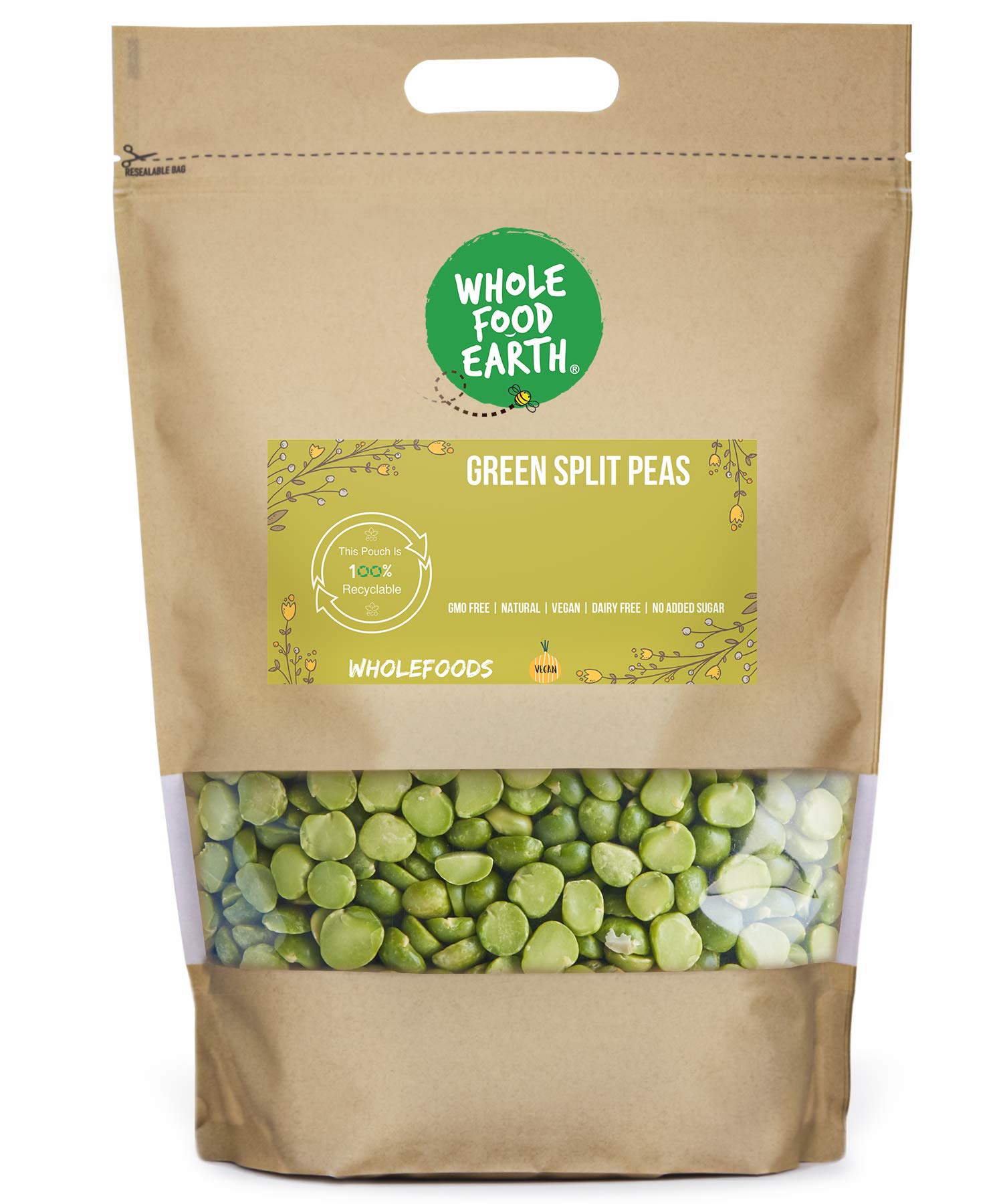 Wholefood Earth Green Split Peas - 500g | High Fibre | High Protein | GMO Free 1