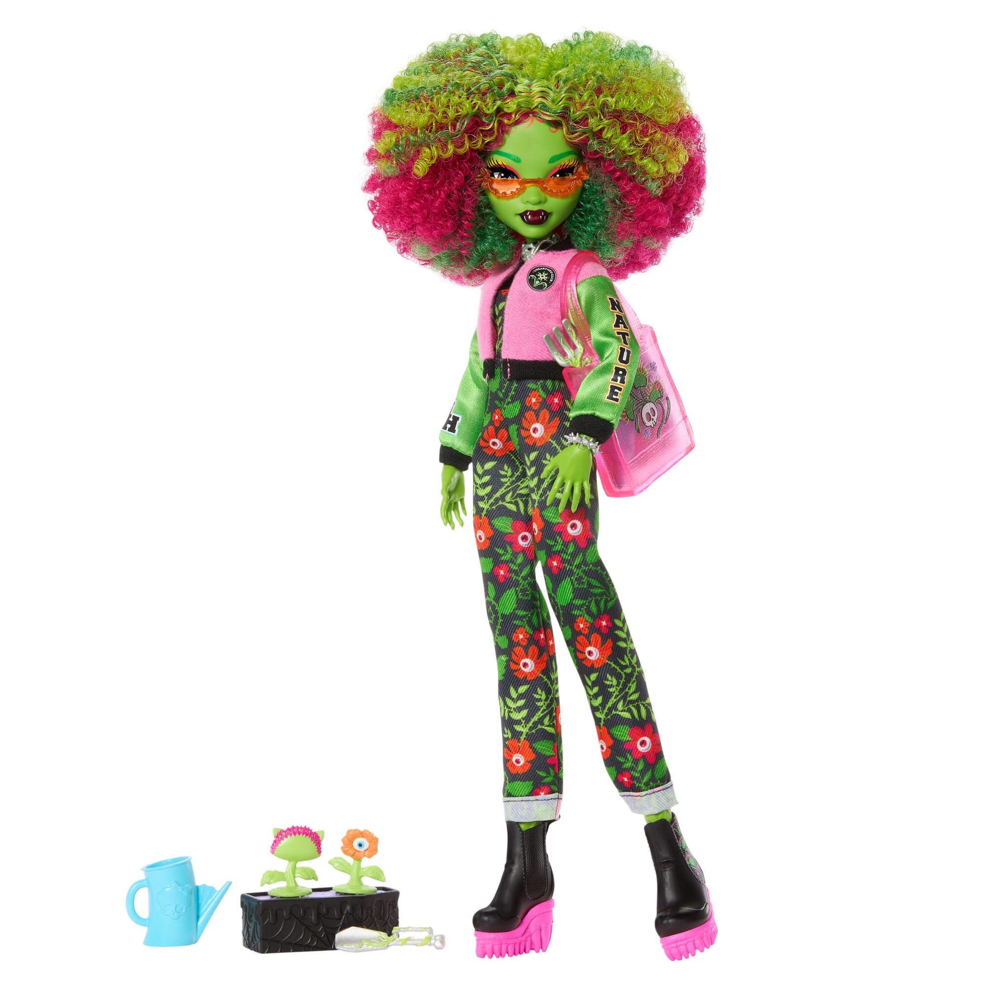 Monster High Fearbook Venus McFlytrap Doll & Accessories Set - Green Floral Overalls, Gardening Playset for Kids 4-10