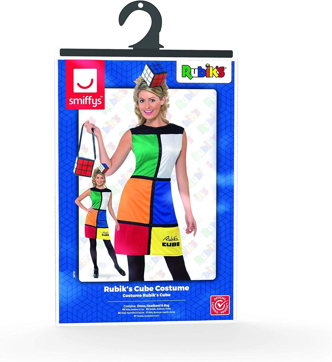 Smiffys Rubik's Cube Officially Licensed Costume Dress Set with Headband and Bag (38791S)