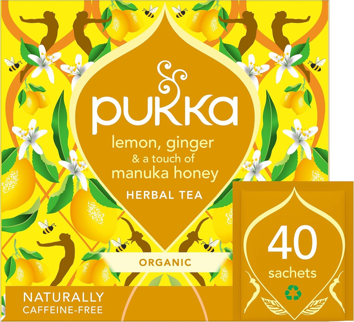 Pukka Herbs Organic Lemon, Ginger and Manuka Honey Herbal Tea - 40 Count Teabags | Immune Boosting