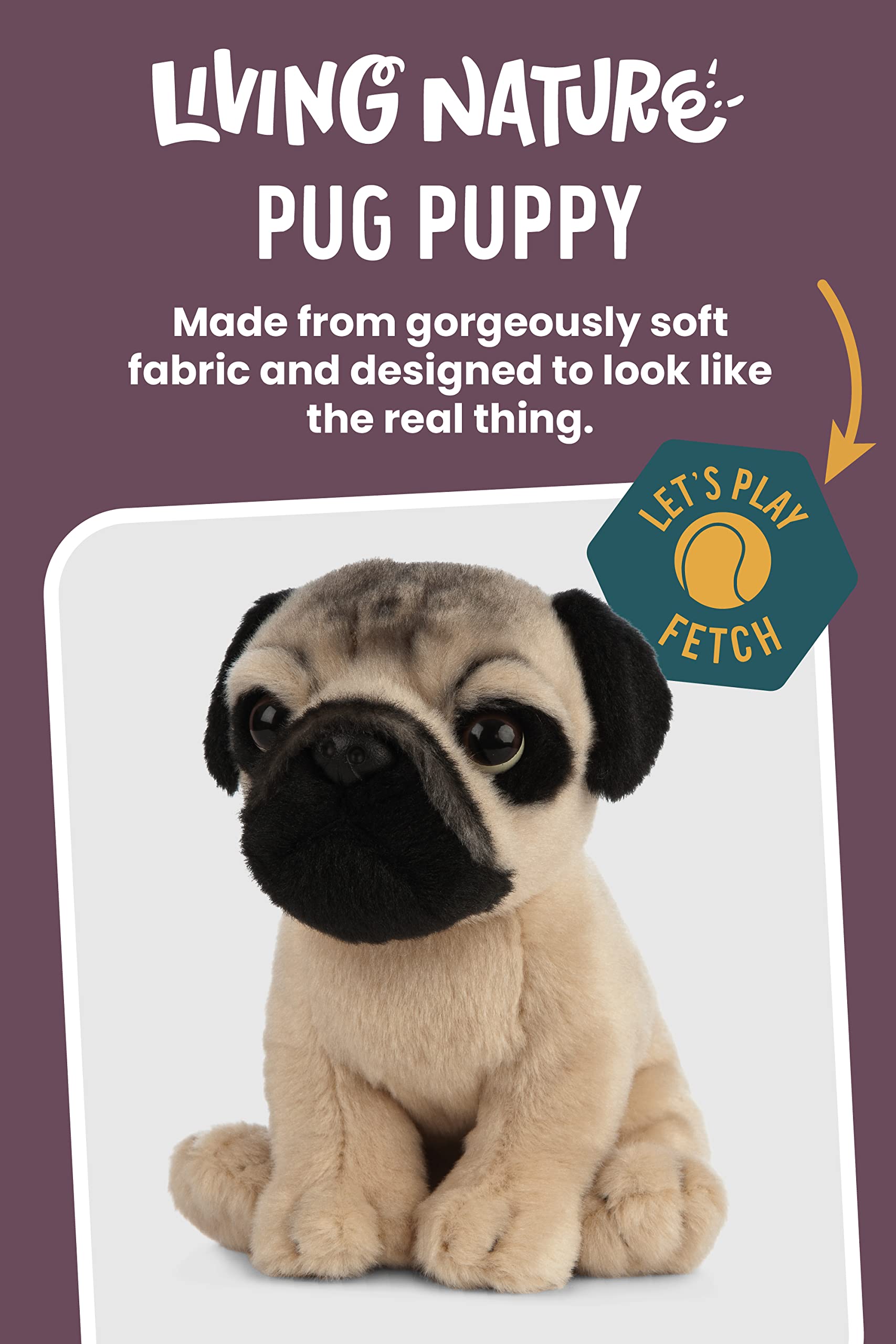 Keycraft Living Nature Pug Puppy Plush Toy - 16cm Tall | Eco-Friendly | Highly Detailed 2