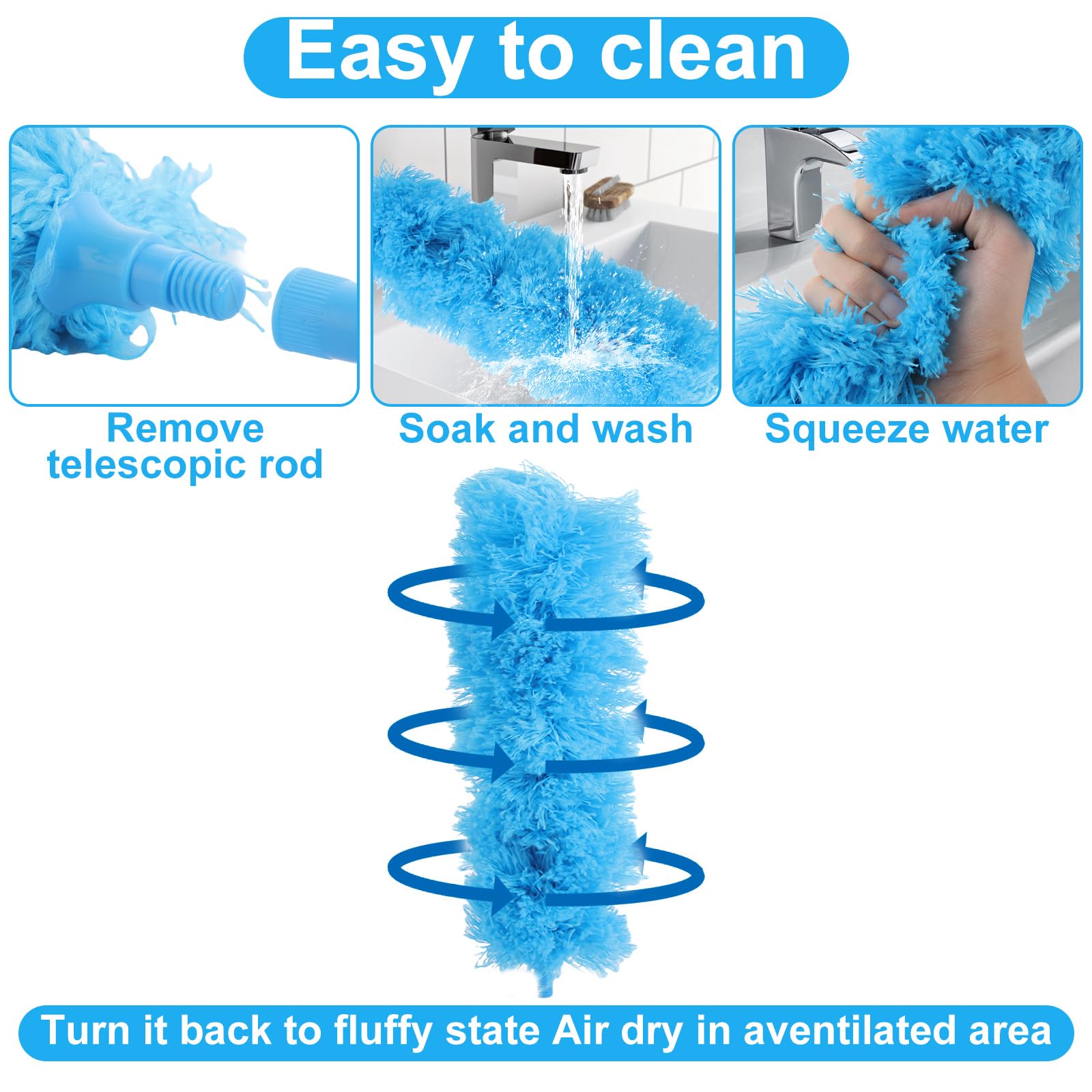ASelected Extendable Microfiber Duster - Telescoping Stainless Steel Rod up to 275CM | Bendable Head 3