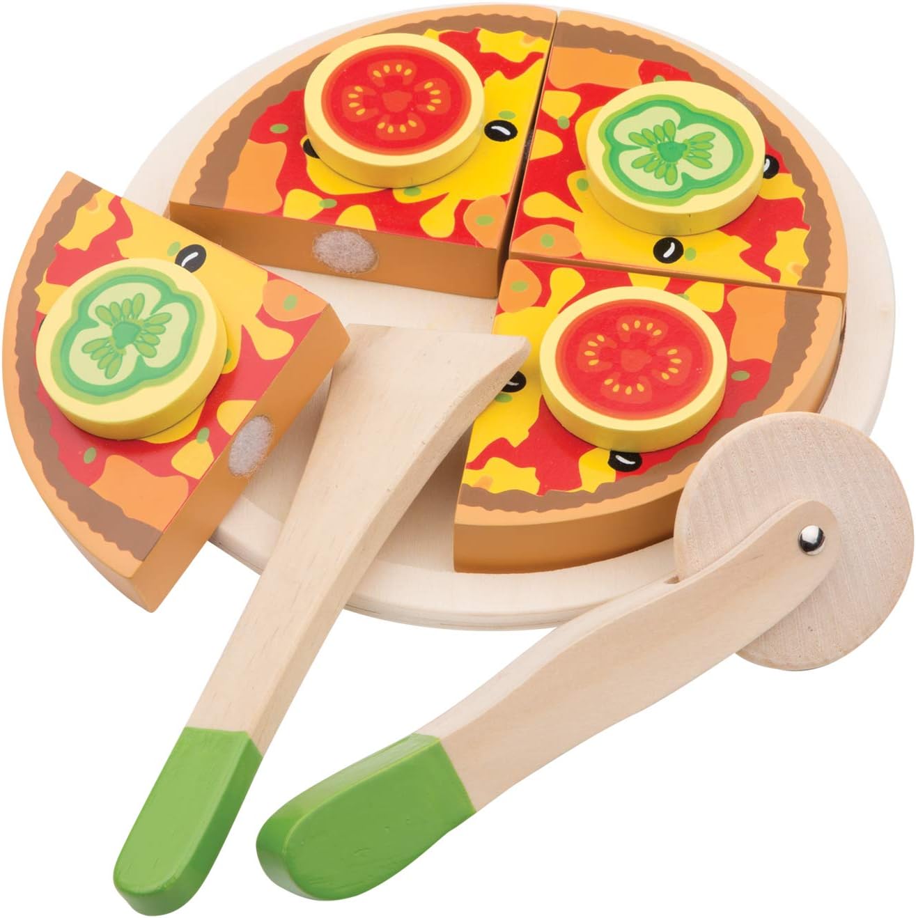 New Classic Toys 10587 Wooden Pretend Play Pizza Set - Educational Cutting & Cooking Toy for Toddlers 2+ 1