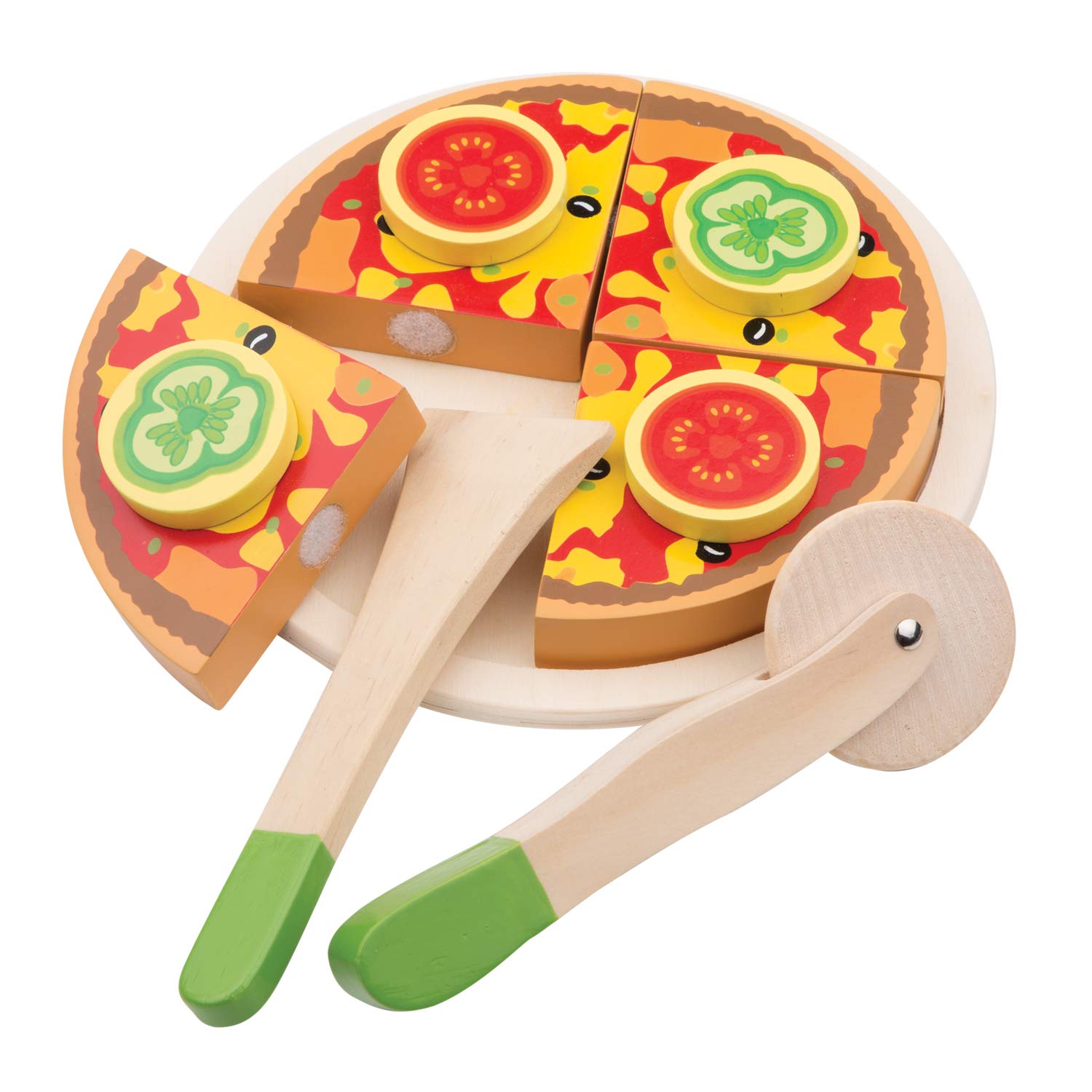 Woet Wooden Pretend Play Cutting Pizza Vegetable Toy | EN71 Safe | Ages 2+ | Model 10587