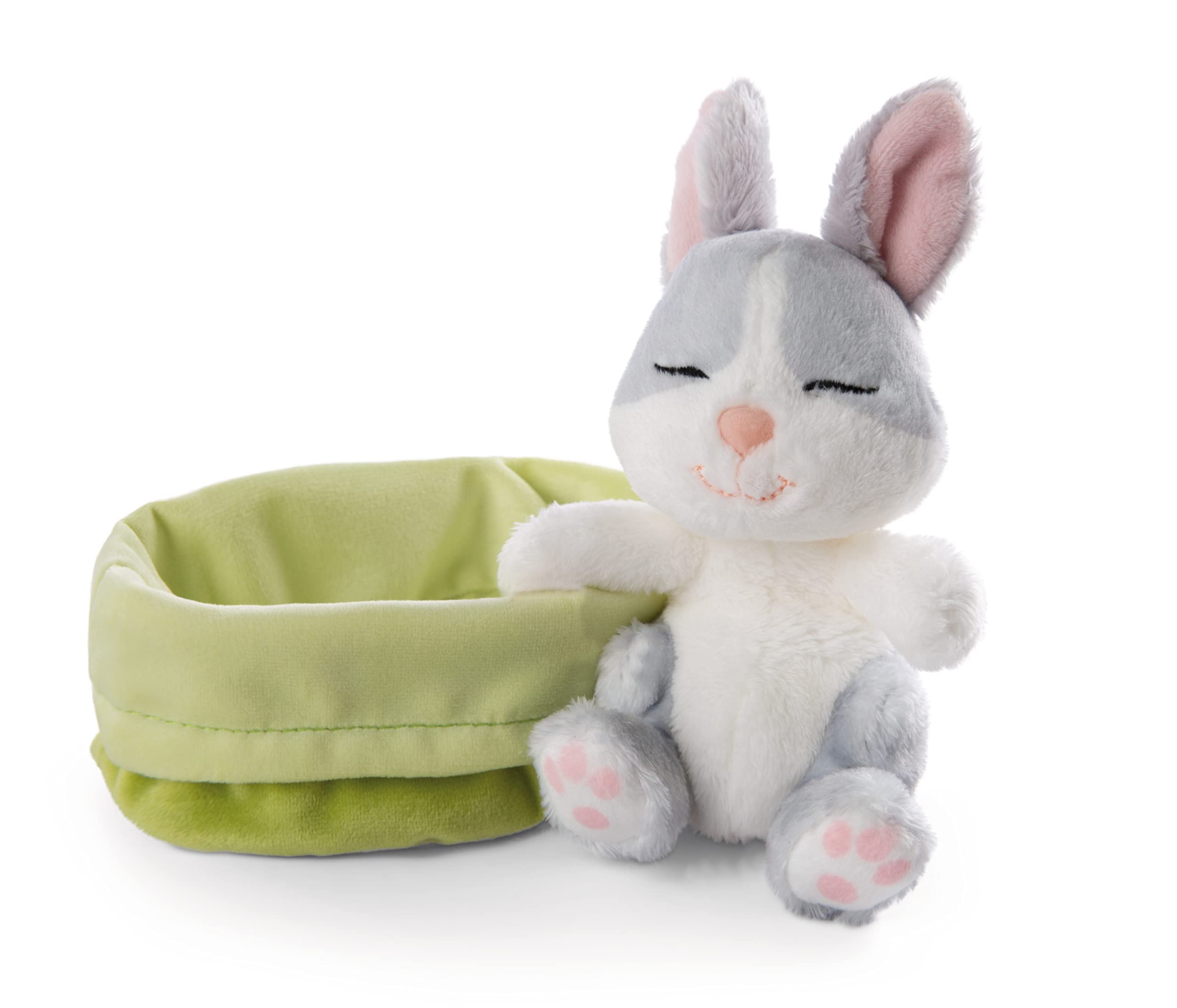 NICI Sleeping Pets Bunny - Soft Plush Toy in Green Basket, 12cm 4