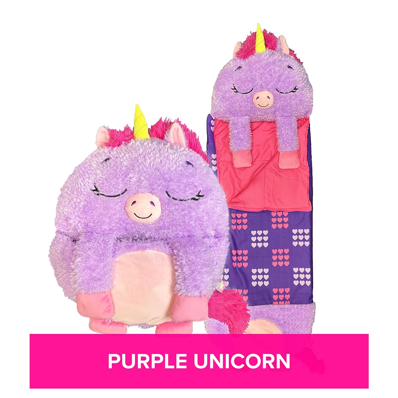 Happy Nappers Kids Sleeping Bag - Purple Unicorn - 2-in-1 Plush Toy & Sleeping Bag for Sleepovers & Camping 4