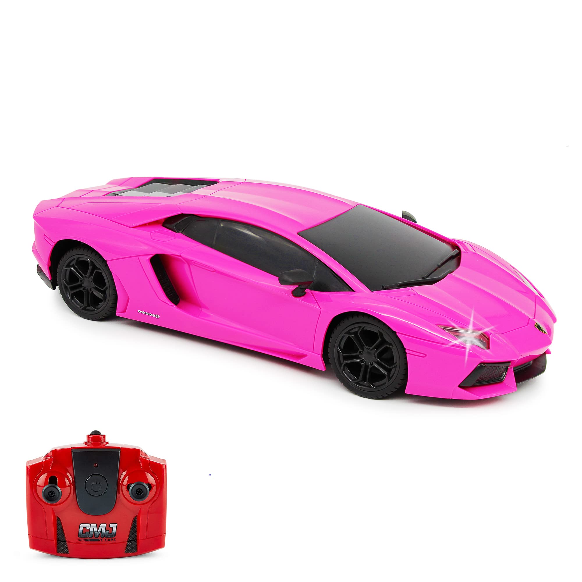 CMJ RC Cars Lamborghini Aventador LP700-4 Pink 1:24 Scale Remote Control Car - 2.4GHz Racing with Working Lights