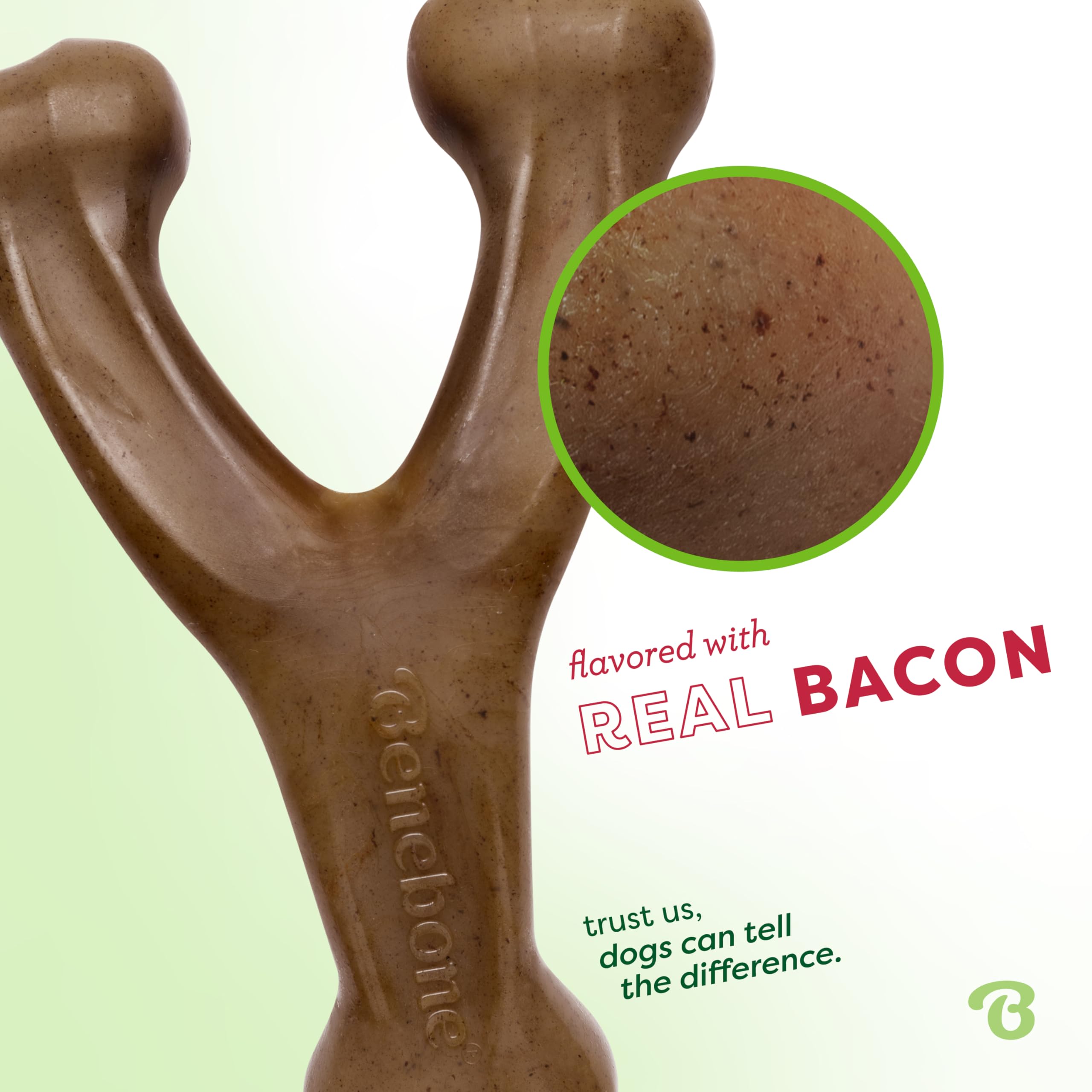 Benebone Indestructible Wishbone Dog Chew Toy - Real Bacon Flavor | Medium Dogs | Heavy Duty Nylon