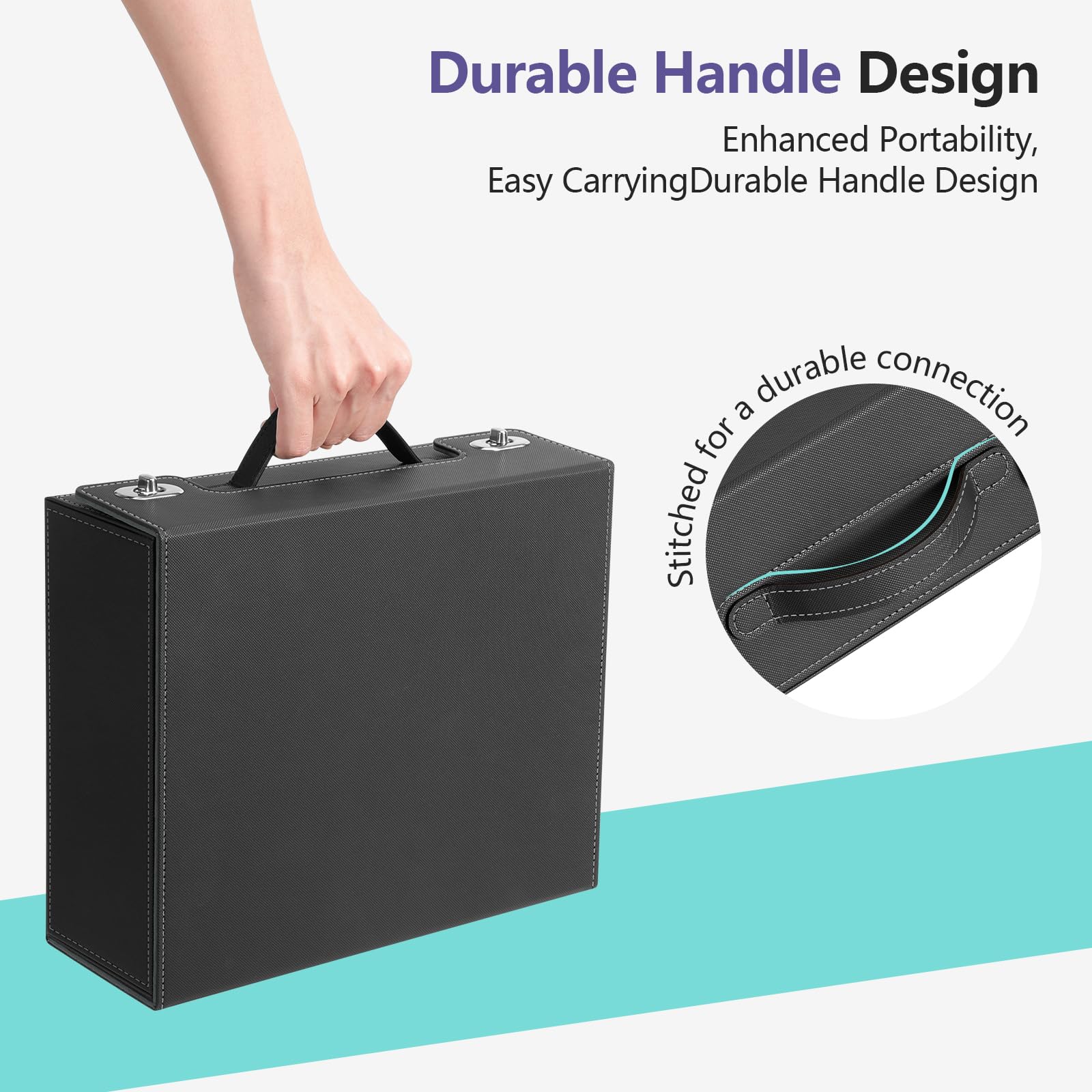 Euqvunn Deck Box with Handle & Twist Lock | Holds up to 2100 Single-Sleeved Cards | PU Leather 2