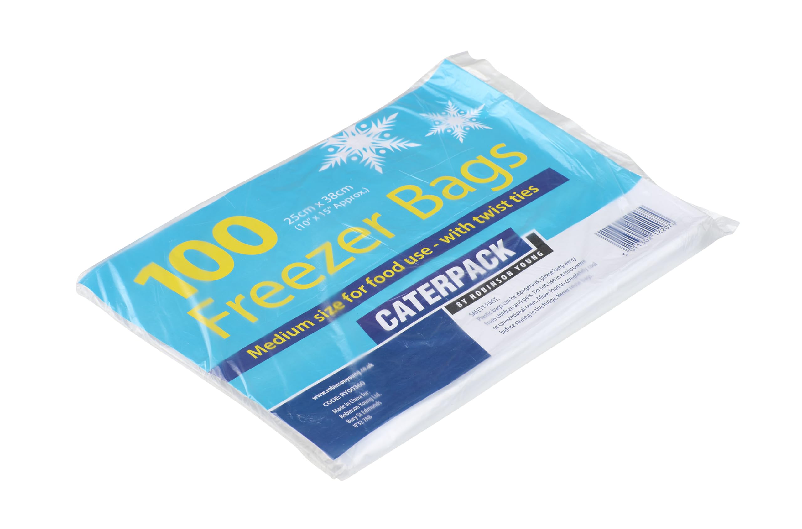 CATERPACK BY ROBINSON YOUNG Freezer Bags - 100 Pack Medium Food Storage with Twist Ties | 25cm x 38cm