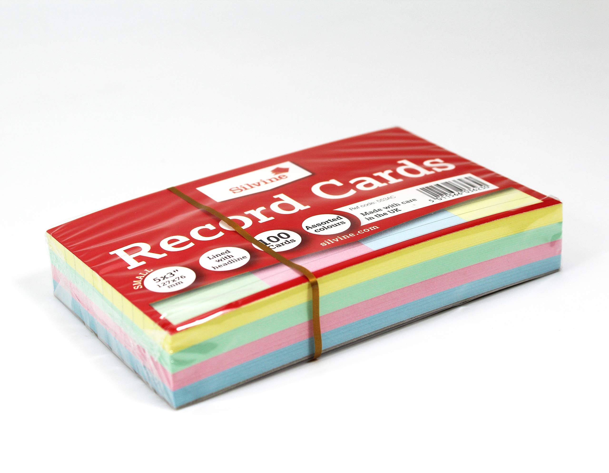 Silvine 5x3" Lined Multi-coloured Index Cards - 100 Pack (127 x 76mm) Ref 553AC