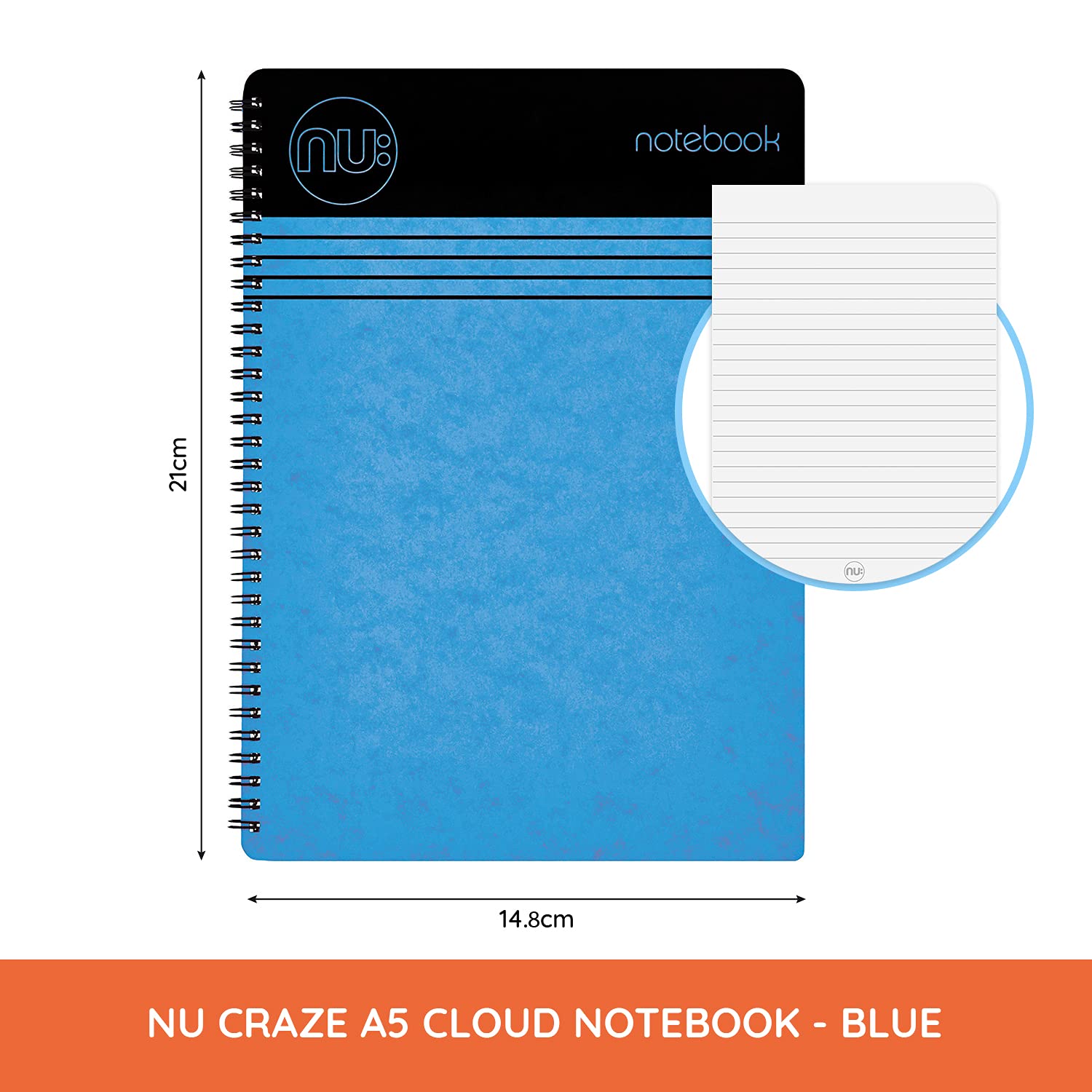 nu: Craze Cloud Range A5 Wirebound Notebook | 110 Pages | 80gsm FSC Paper | Blue
