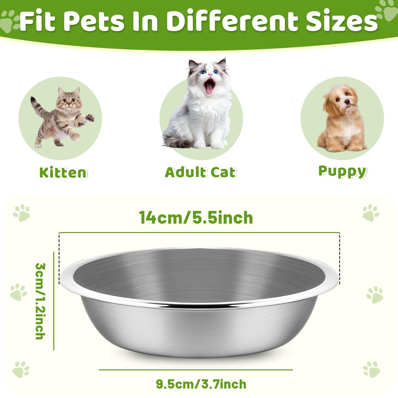 MOXYOY 3-Piece Stainless Steel Cat Food Bowls | 5.5-inch Diameter | Whisker Friendly 6