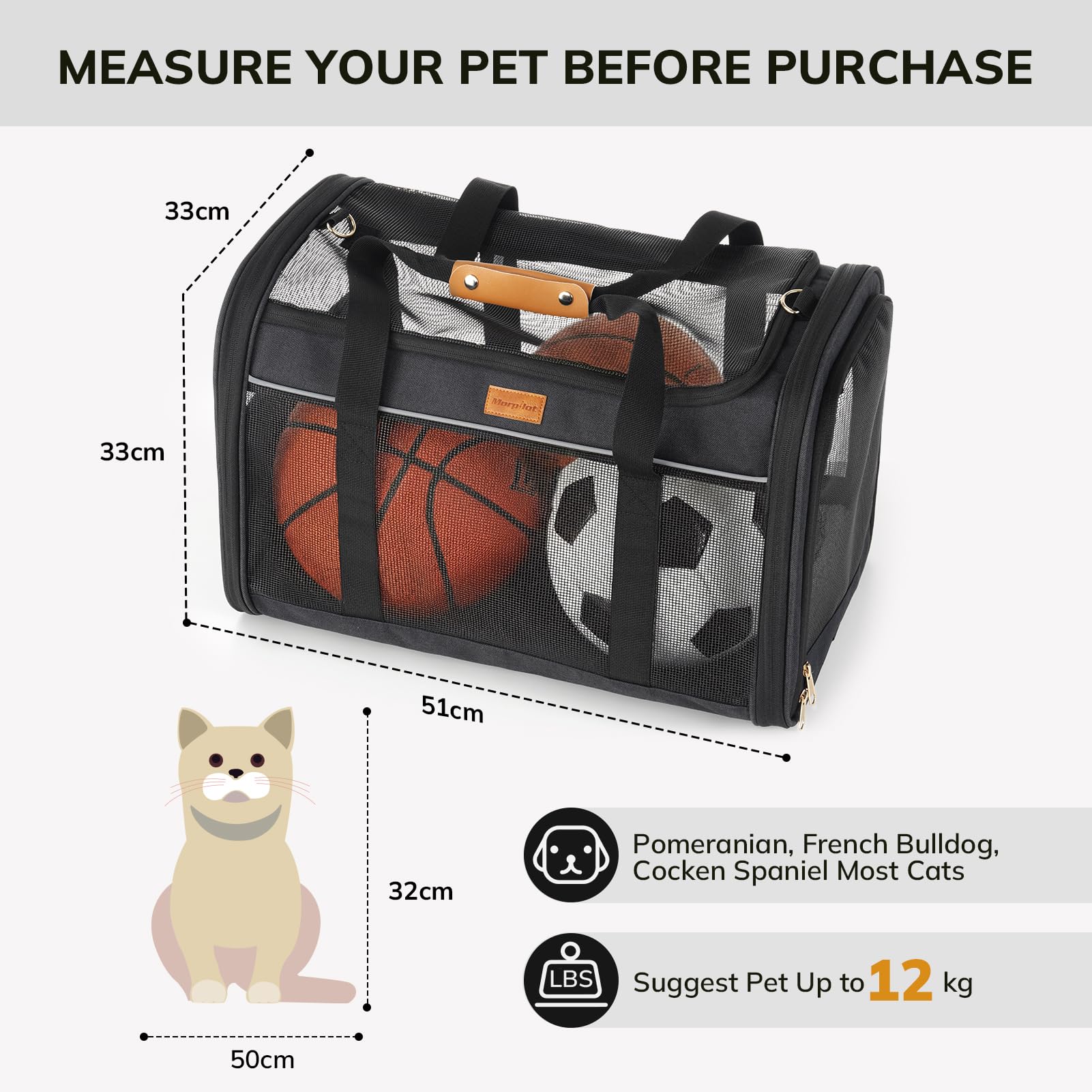 Morpilot Large Pet Carrier Bag - Breathable, Sturdy, Easy to Clean | 51x33x33cm 6