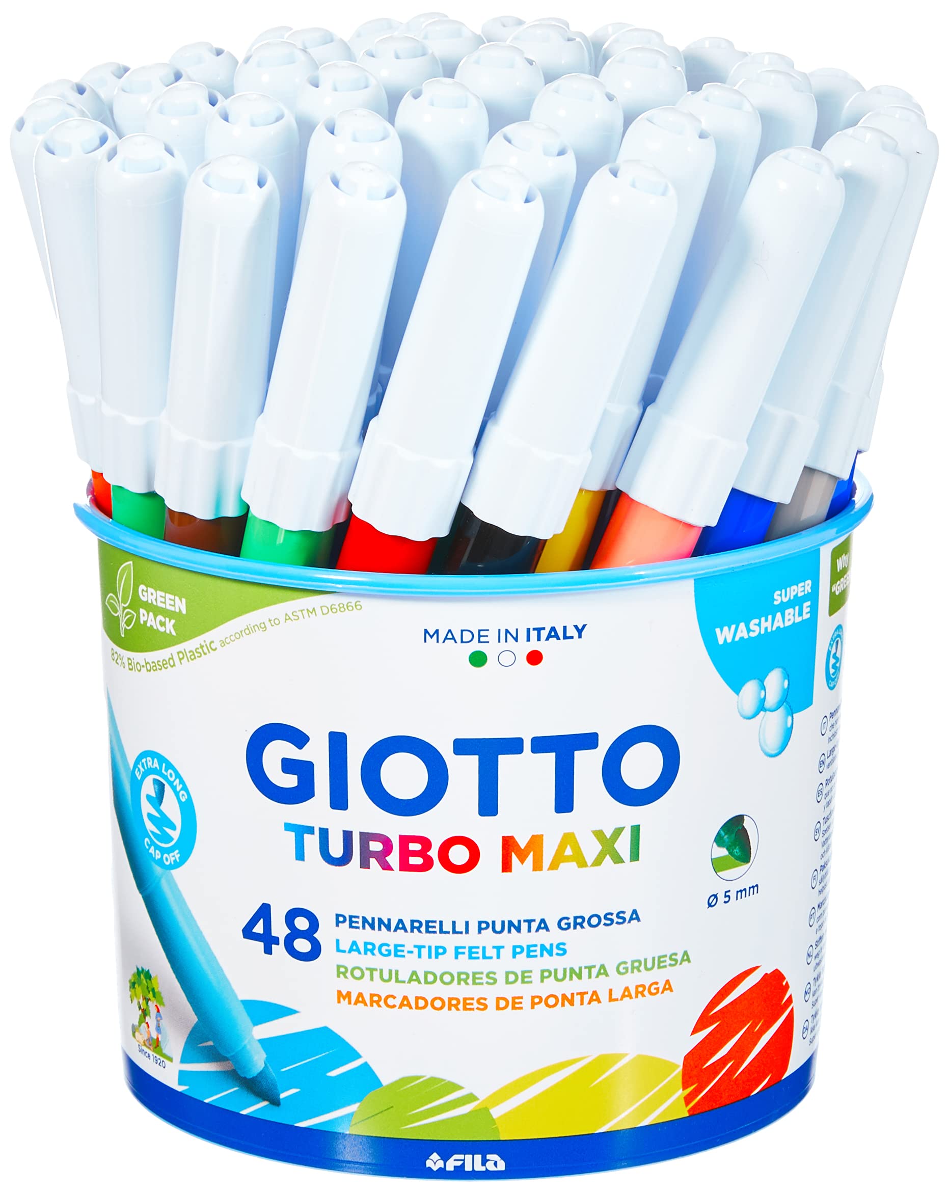 GIOTTO Turbo Maxi 5214 00 Felt-Tip Pens - 48 Count Pack | Superwashable Ink | Broad Tip 1