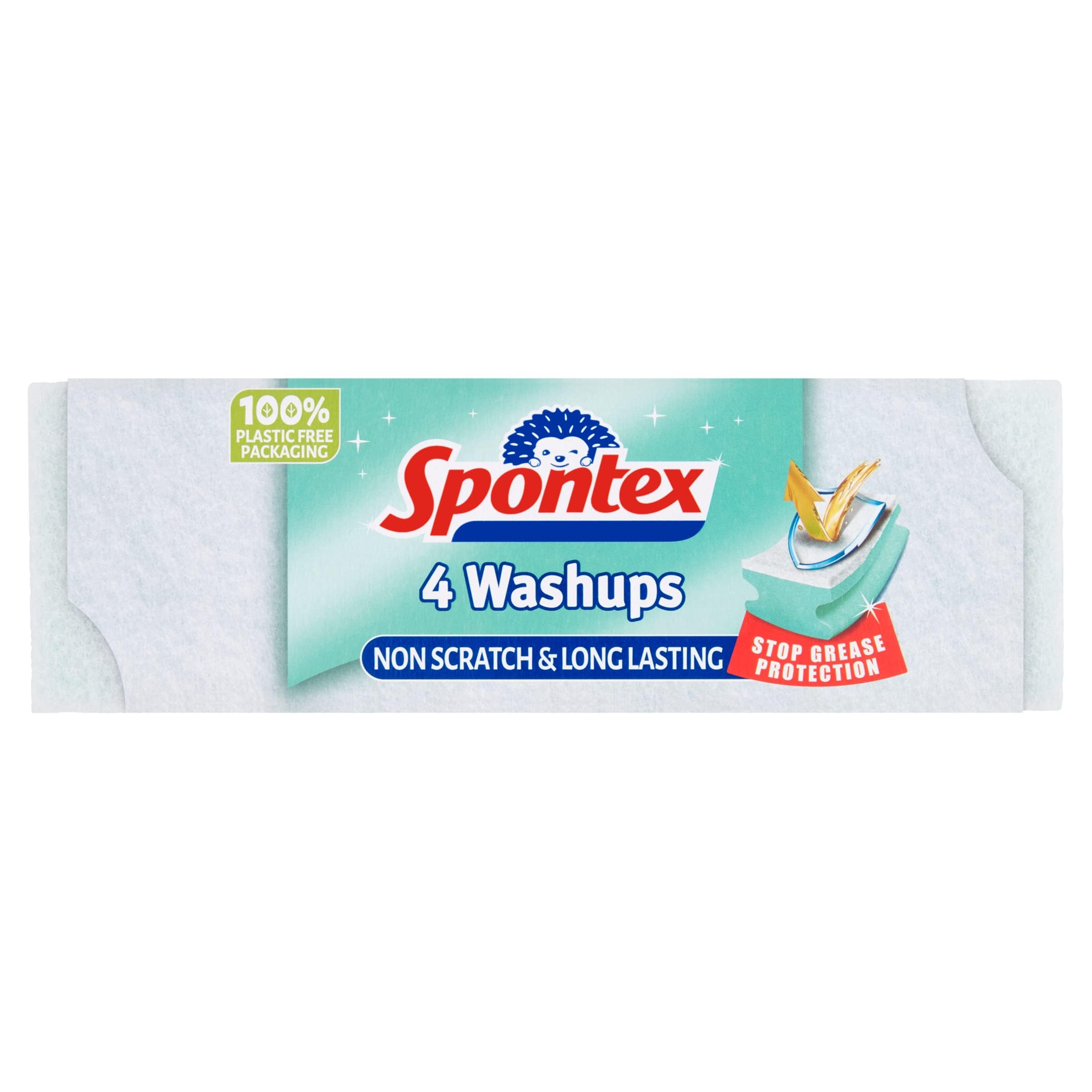 Spontex Washups Non Scratch Sponge Scourers - Pack of 4 | Anti-Grease Technology 1
