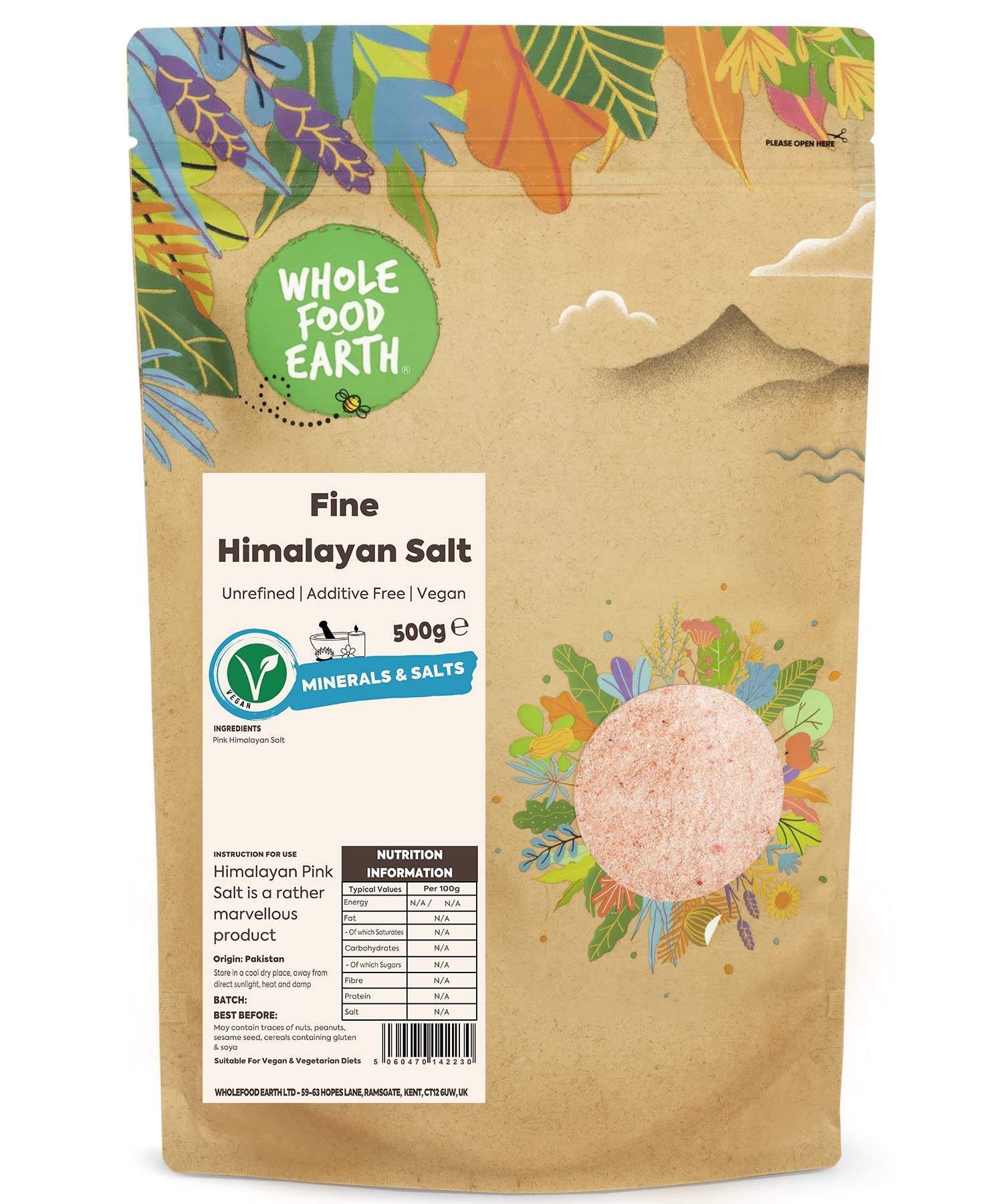 Wholefood Earth Fine Himalayan Pink Salt - 500g | Mineral Rich | GMO-Free 1