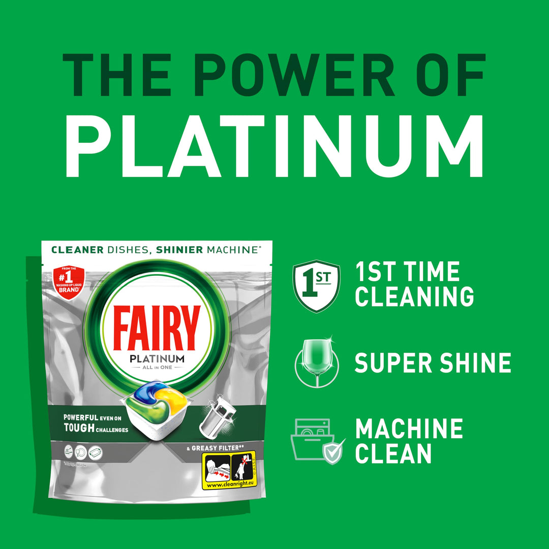 Fairy Platinum Plus All-In-1 Dishwasher Tablets, 66 Pods, Lemon