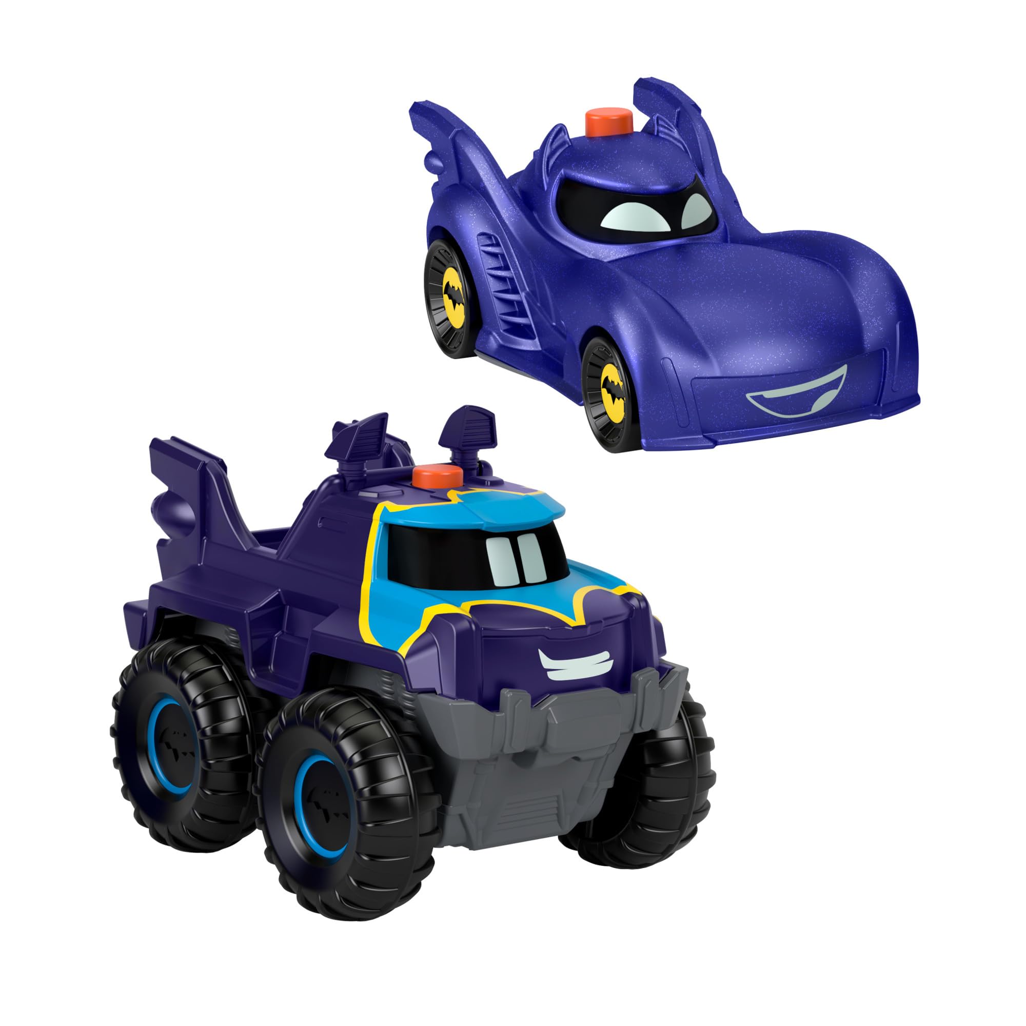 Fisher-Price DC Batwheels Light-Up 1:55 Scale Toy Cars 2-Pack - Bam the Batmobile & Buff the Bat-Truck, Ages 3+