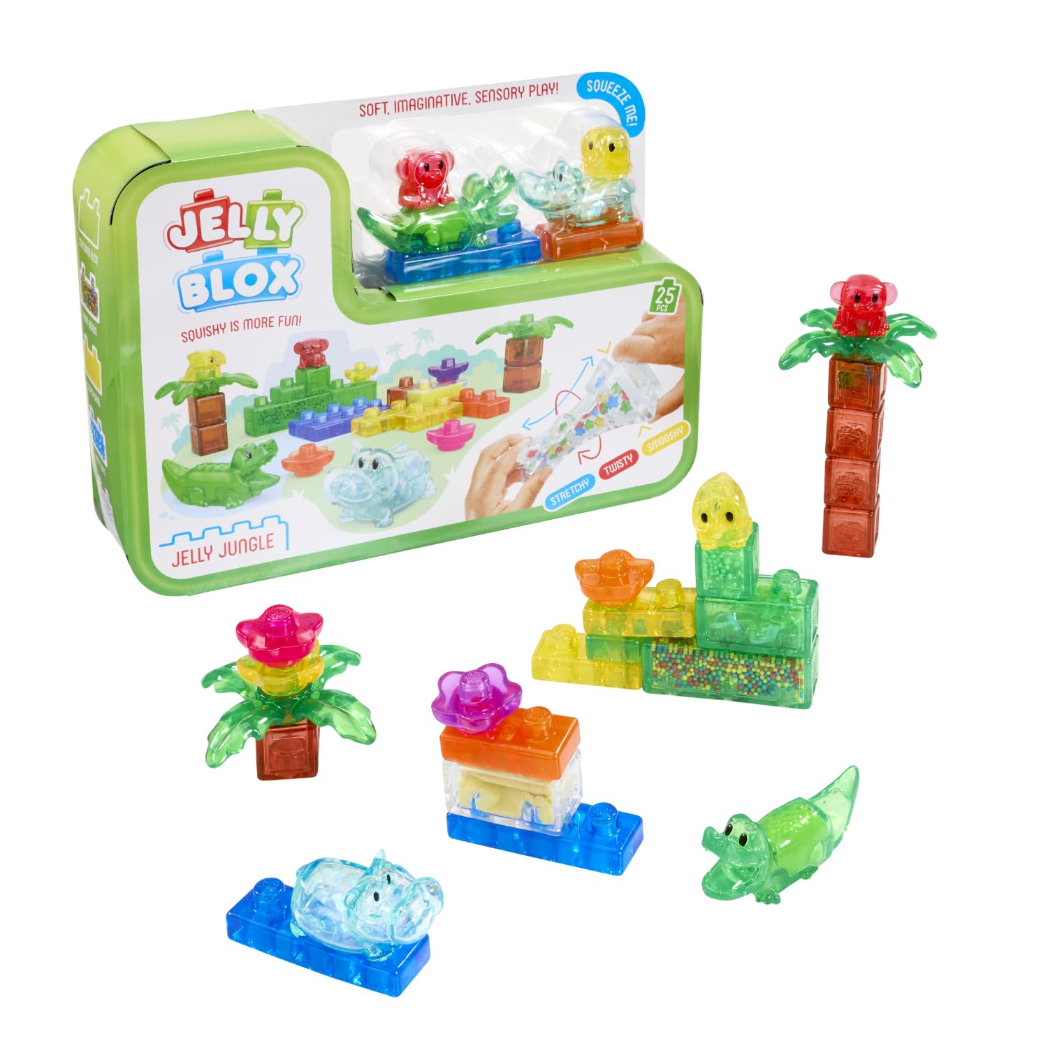 Jelly Blox Jungle Set - 25 Piece Building Set | Ages 2+ | Soft & Squishy Blocks