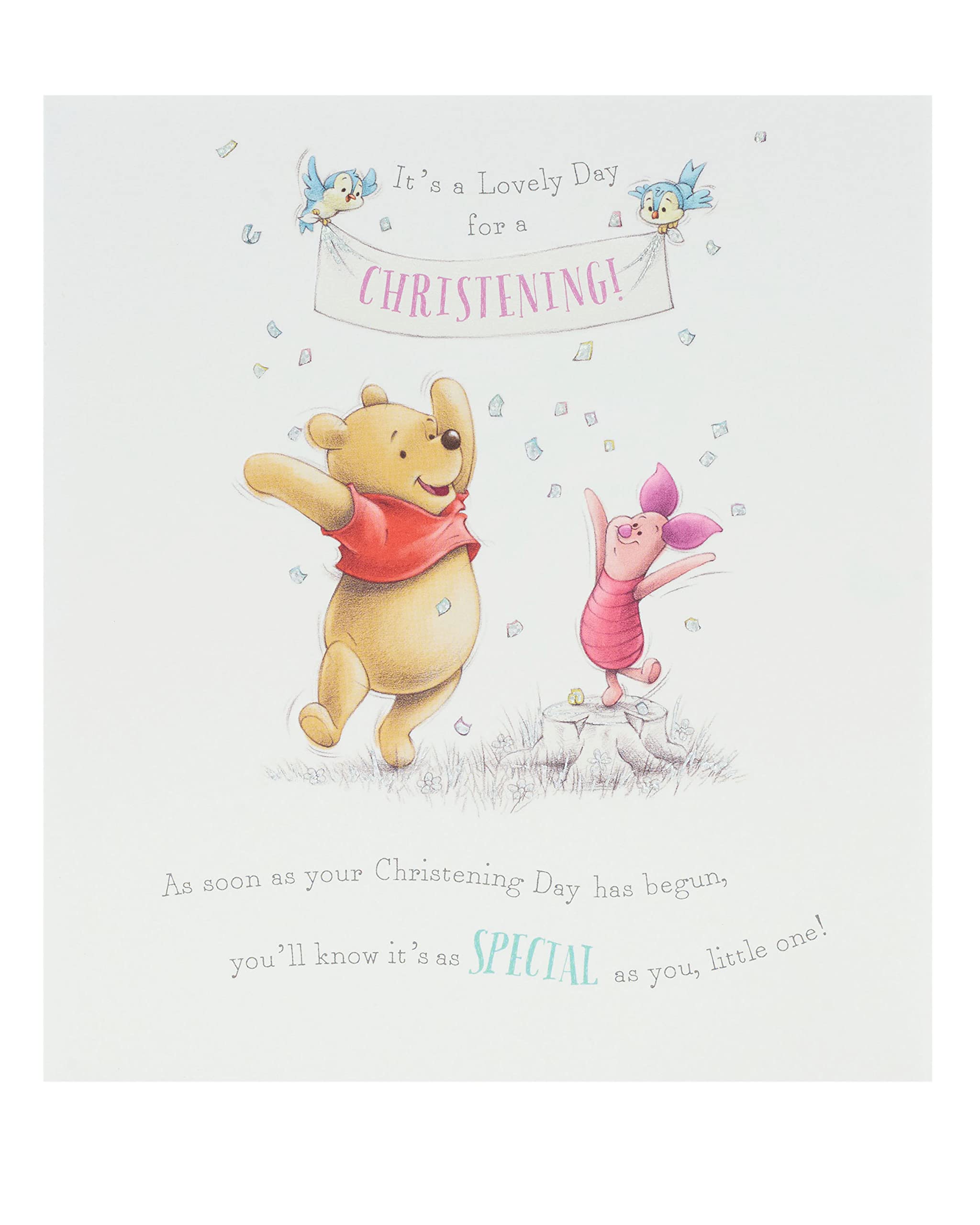 UK Greetings Winnie the Pooh Christening Greeting Card | Embossed & Foil Finish | 165 x 190 mm
