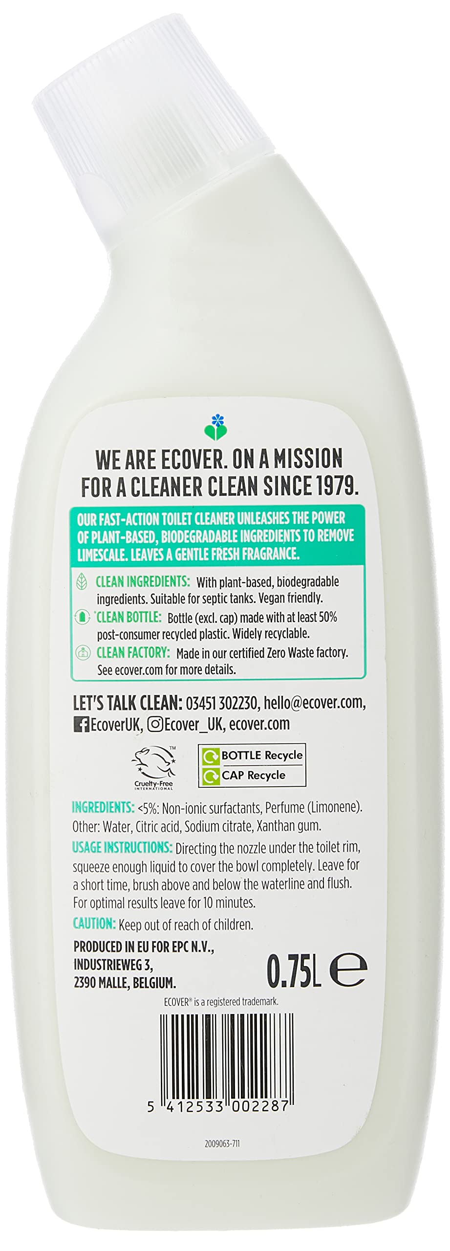 Ecover Toilet Cleaner - Pine & Mint Scent, Liquid Formula, 750ml 2