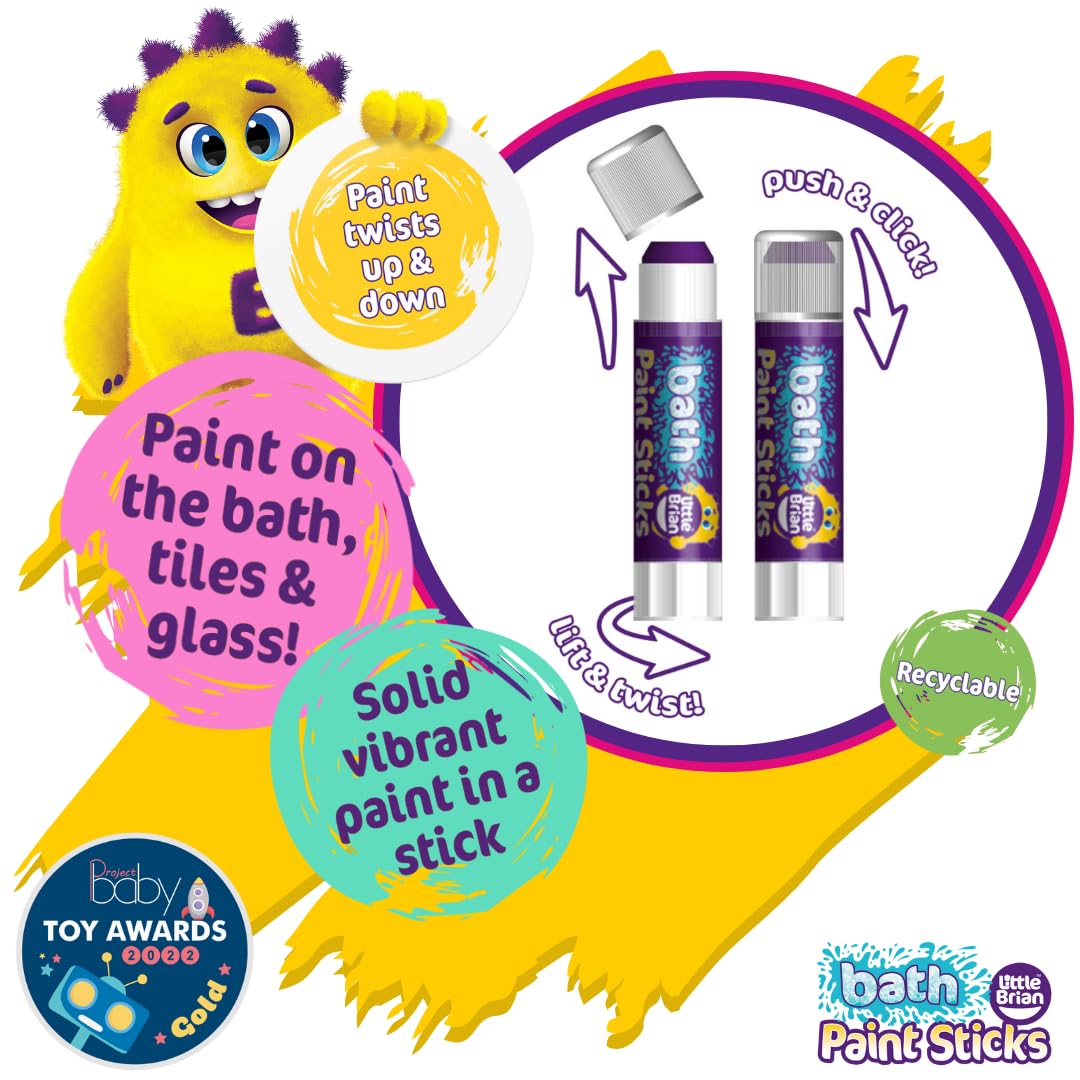 Little Brian Bath Paint Sticks - Mess-Free, Quick-Drying Art for Kids | 12 Pack Assorted Colours 4