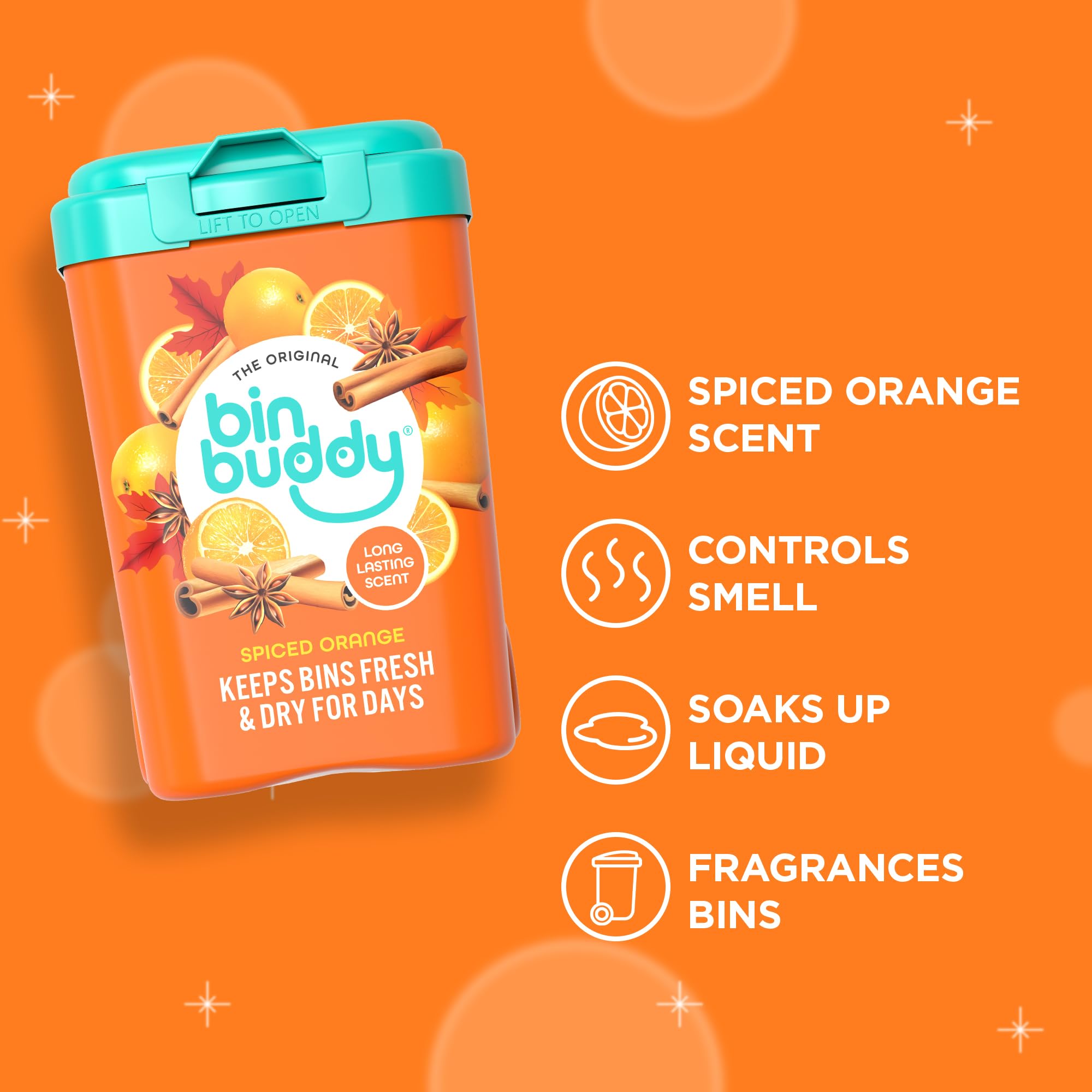Bin Buddy Spiced Orange Air Freshener Powder - Absorbs Mess | Lasts for Days | 3 Pack