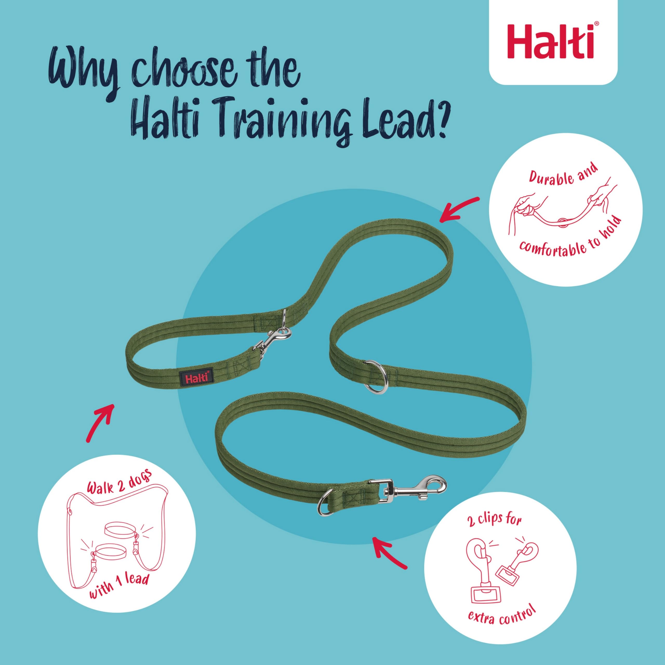 Halti Training Lead - Professional No-Pull Double-Ended Dog Lead | Forest Green | Size S 3