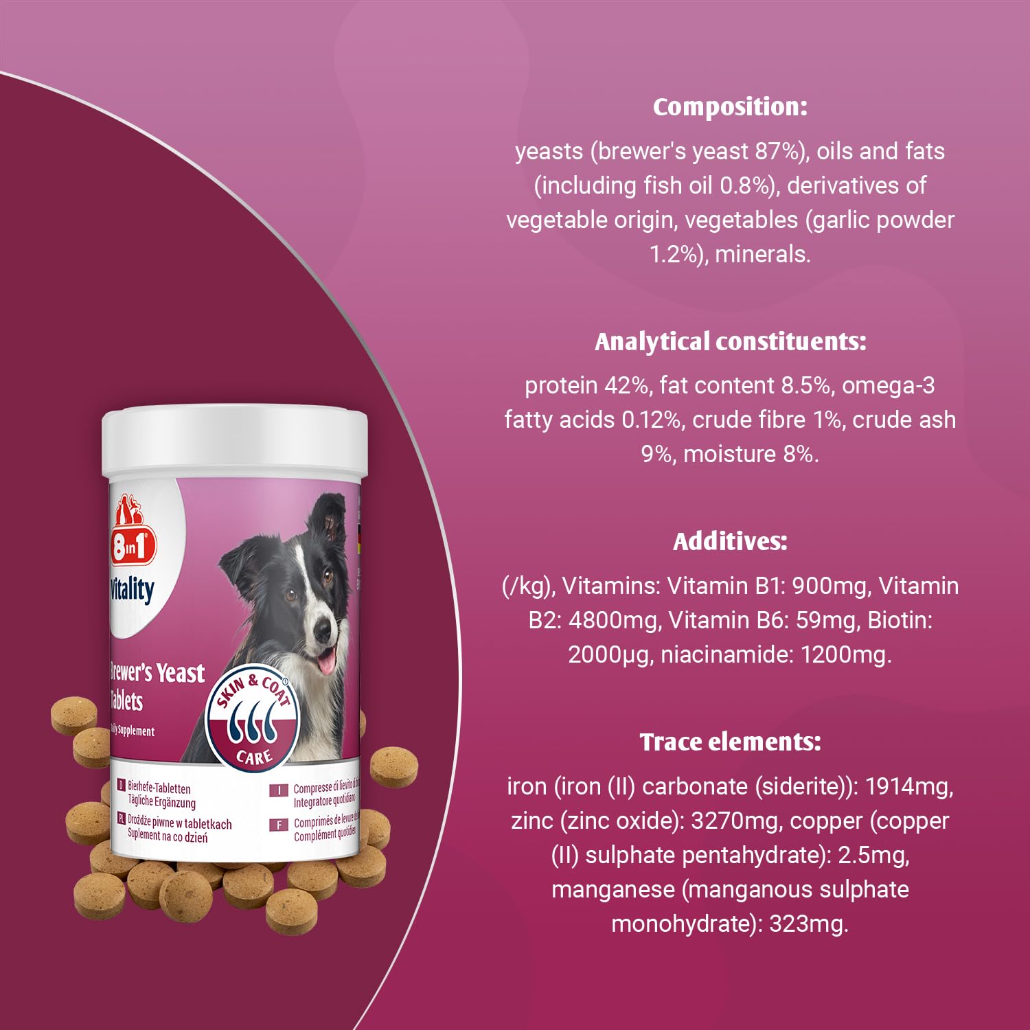 8in1 Brewer's Yeast Dog Supplement for Skin & Coat Care | 260 Tablets | B-Vitamins & Omega-3 5