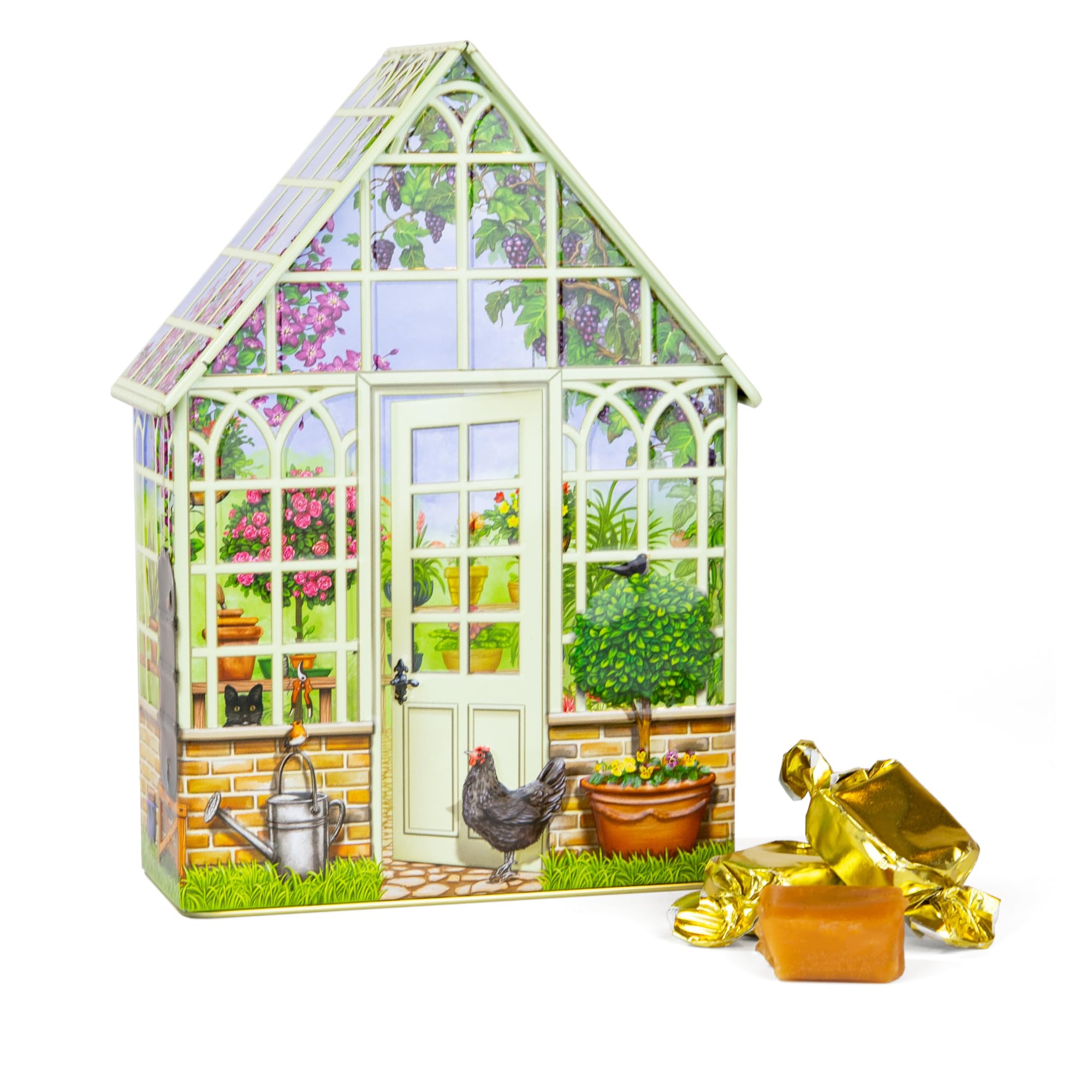 The Silver Crane co. Small Green House Devon Toffees Tin - 200g Traditional Sweets Gift | Vegetarian Friendly