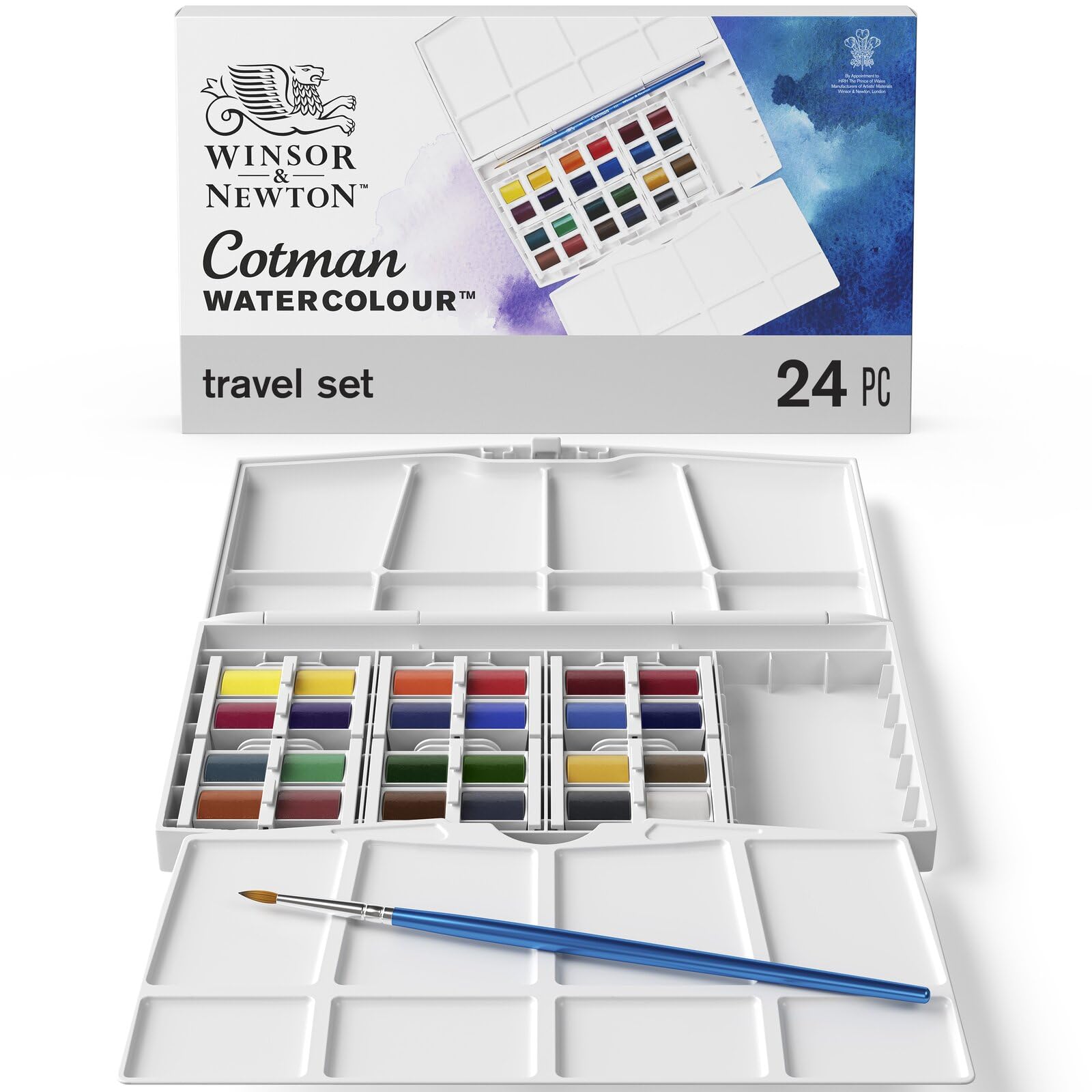 Winsor & Newton Cotman Watercolour Travel Set - 24 Half Pans + Brush | High Lightfastness 1