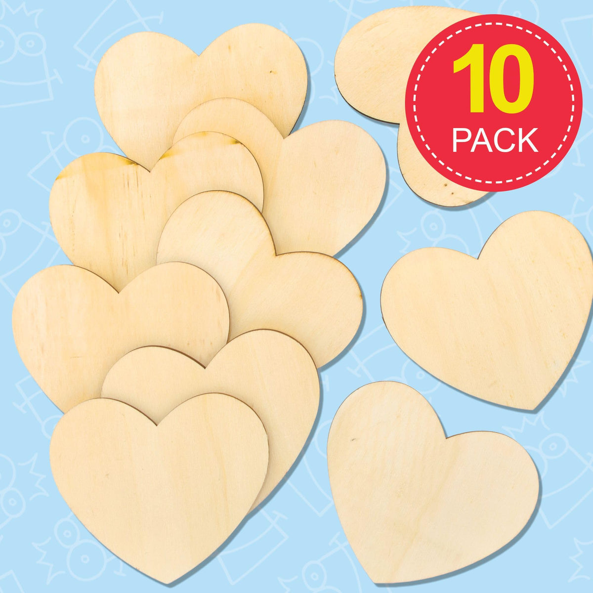 Baker Ross Heart Wooden Coasters - Pack of 10, 10.5 cm