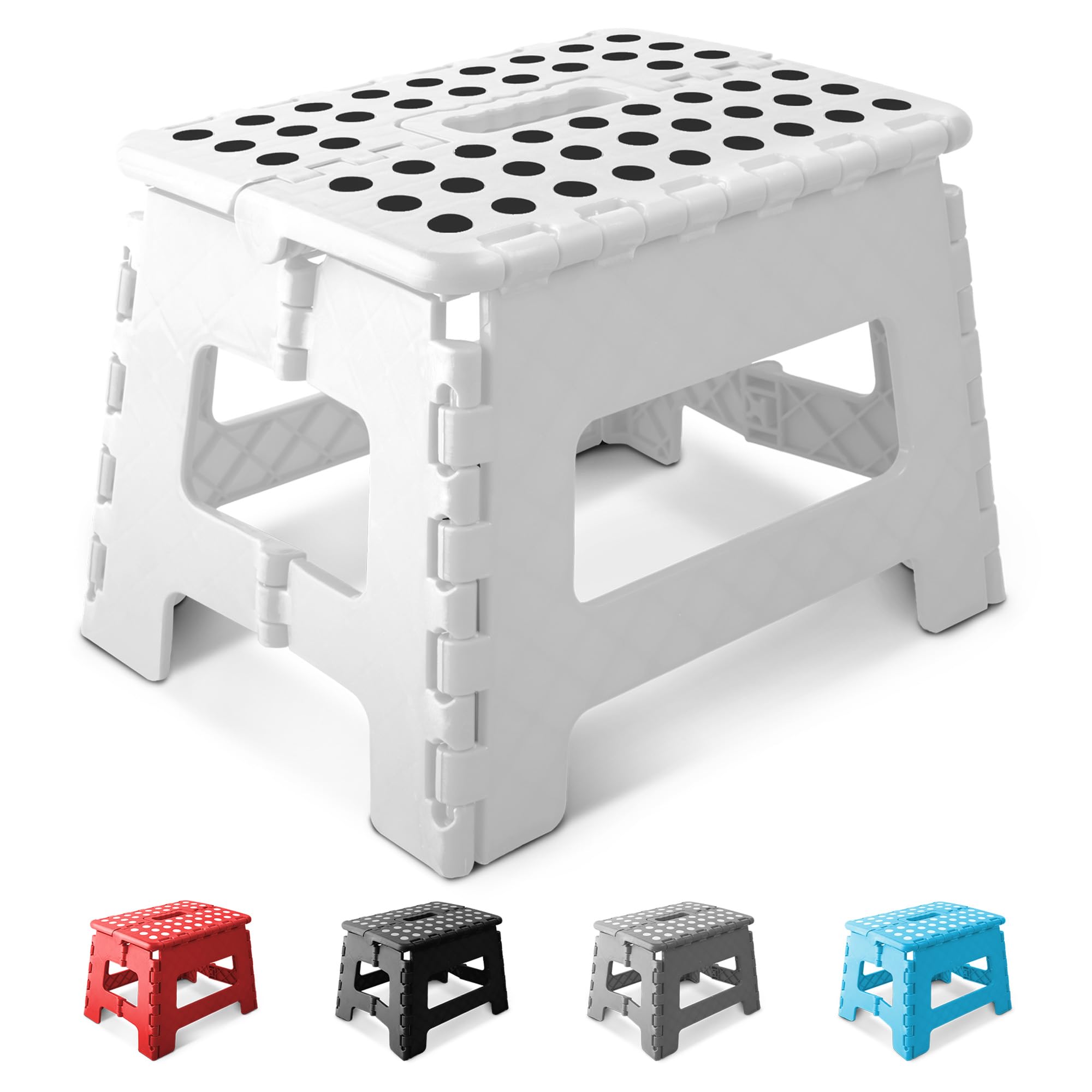 KEPLIN 9 Inch Heavy Duty Folding Step Stool - 150kg Capacity | White Plastic