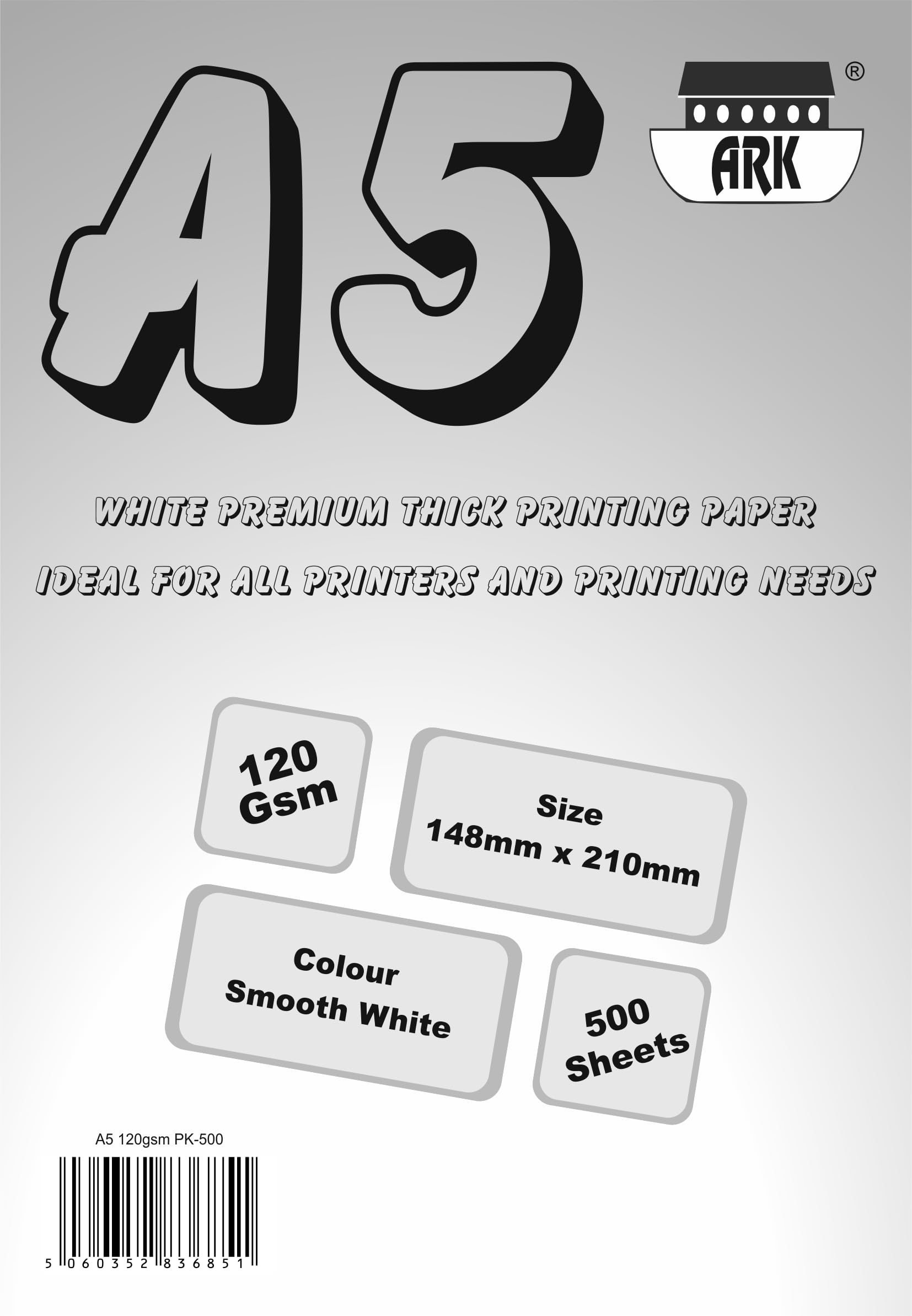 ARK Premium Thick Printing Paper - 120gsm A5 White Smooth | 500 Sheets | Double Sided